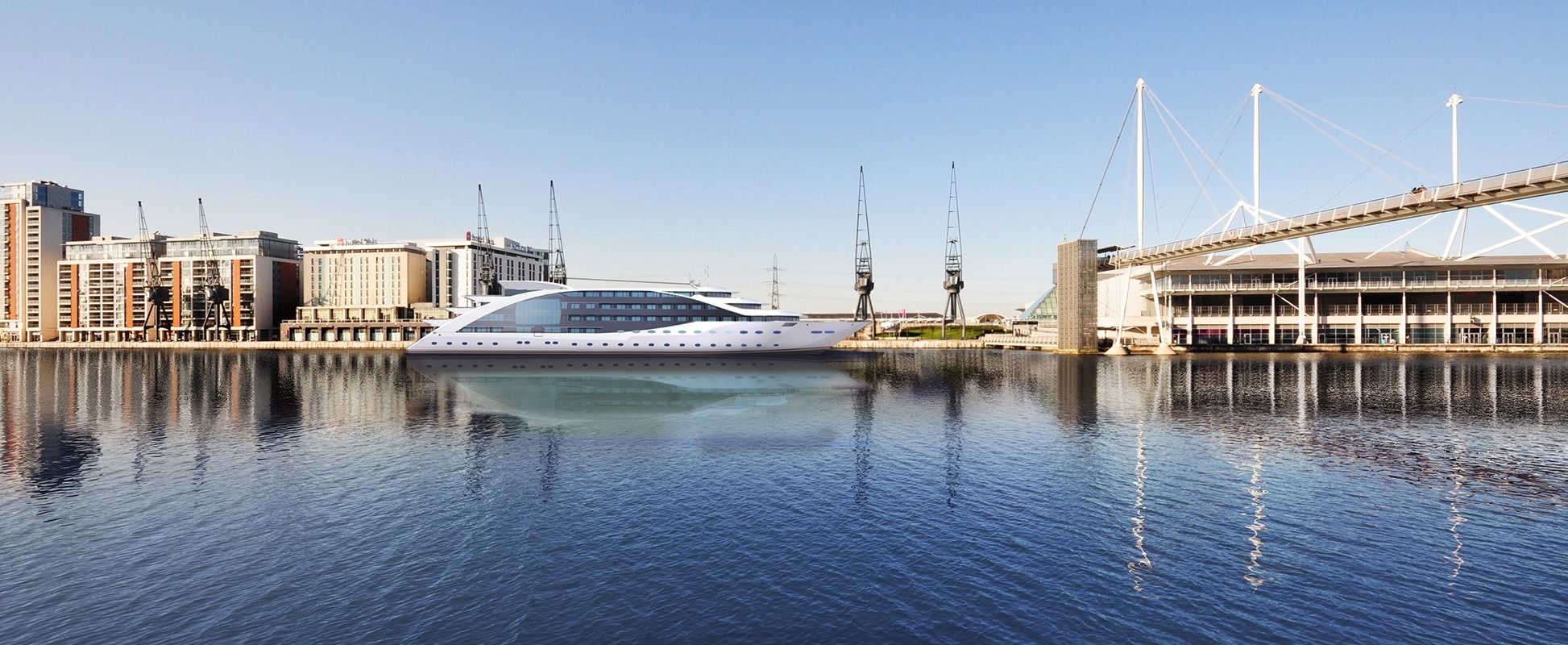 Sunborn London Yacht Hotel exterior evening view