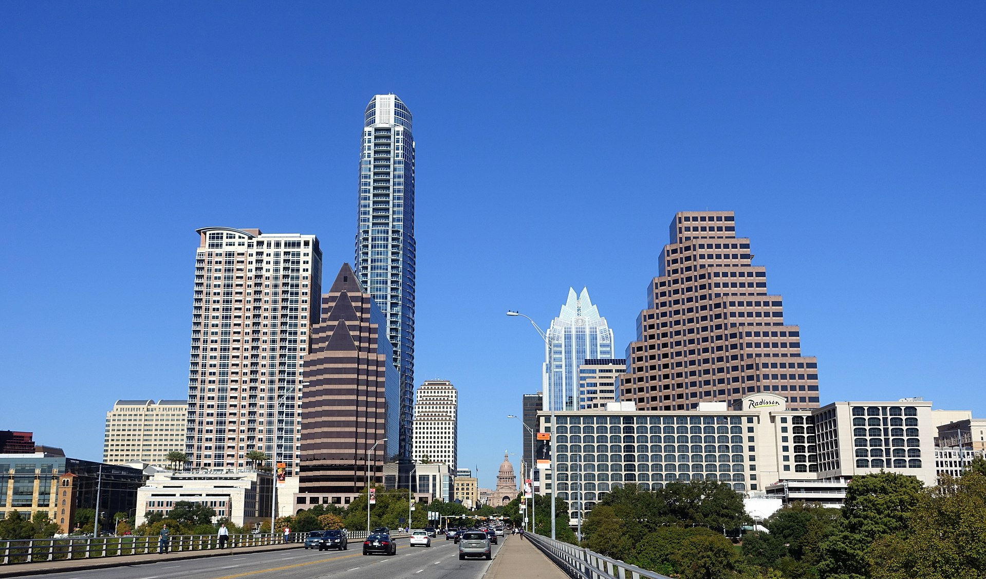 Downtown Austin skyline seen from the Congress Avenue Bridge