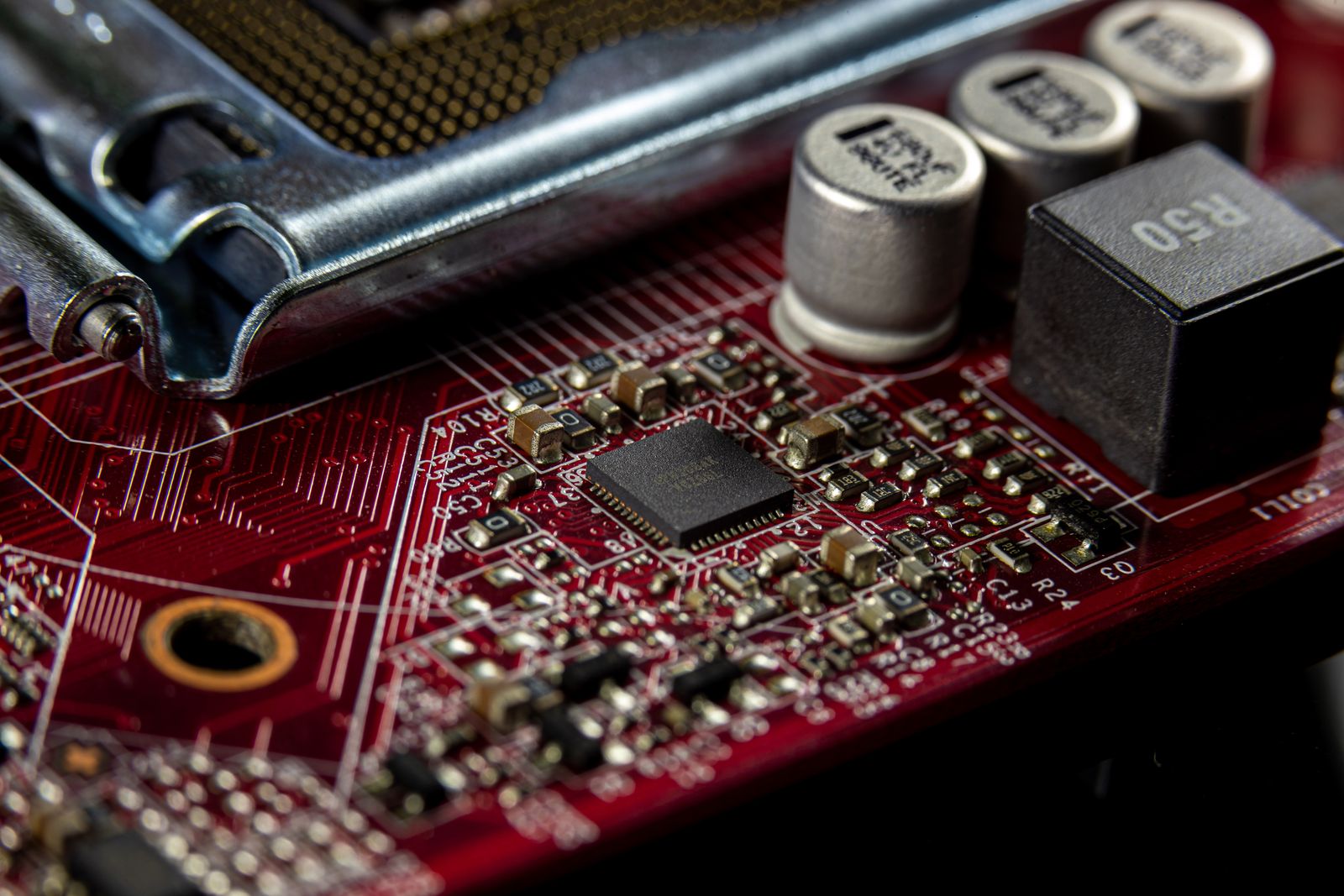 Close-up of a computer microchip on a circuit board