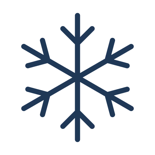 Blue simple snowflake icon with six branches on a transparent background.