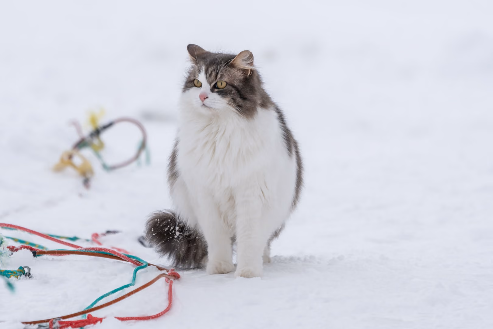 Fluffy. Unknown age, main interest is teasing the dogs, and protecting dog-food from the mouses. A very cuddly and loving cat, she might have been a dog in a previous life!