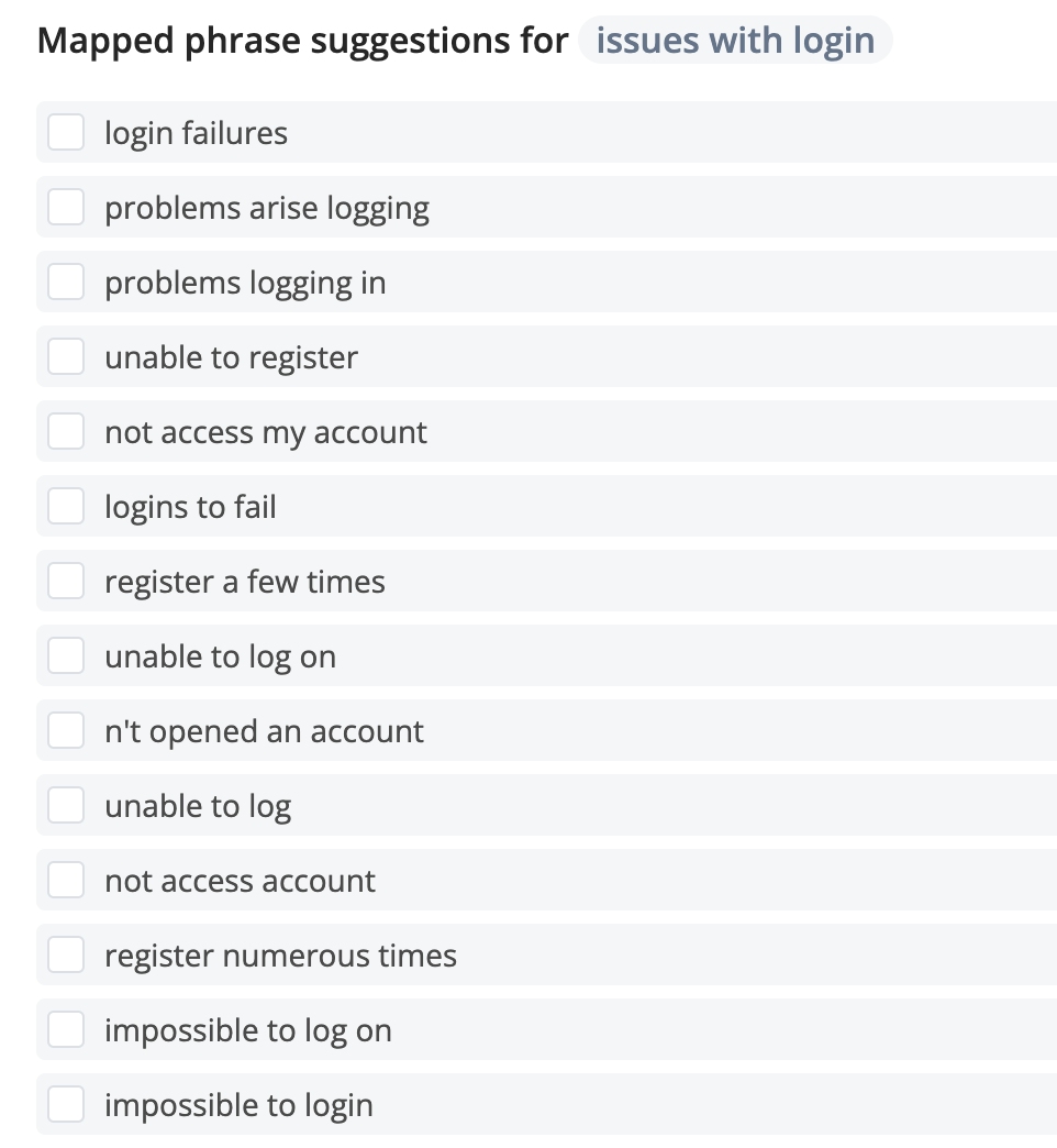 Example of Thematic's AI suggesting other ways people complain about issues with login