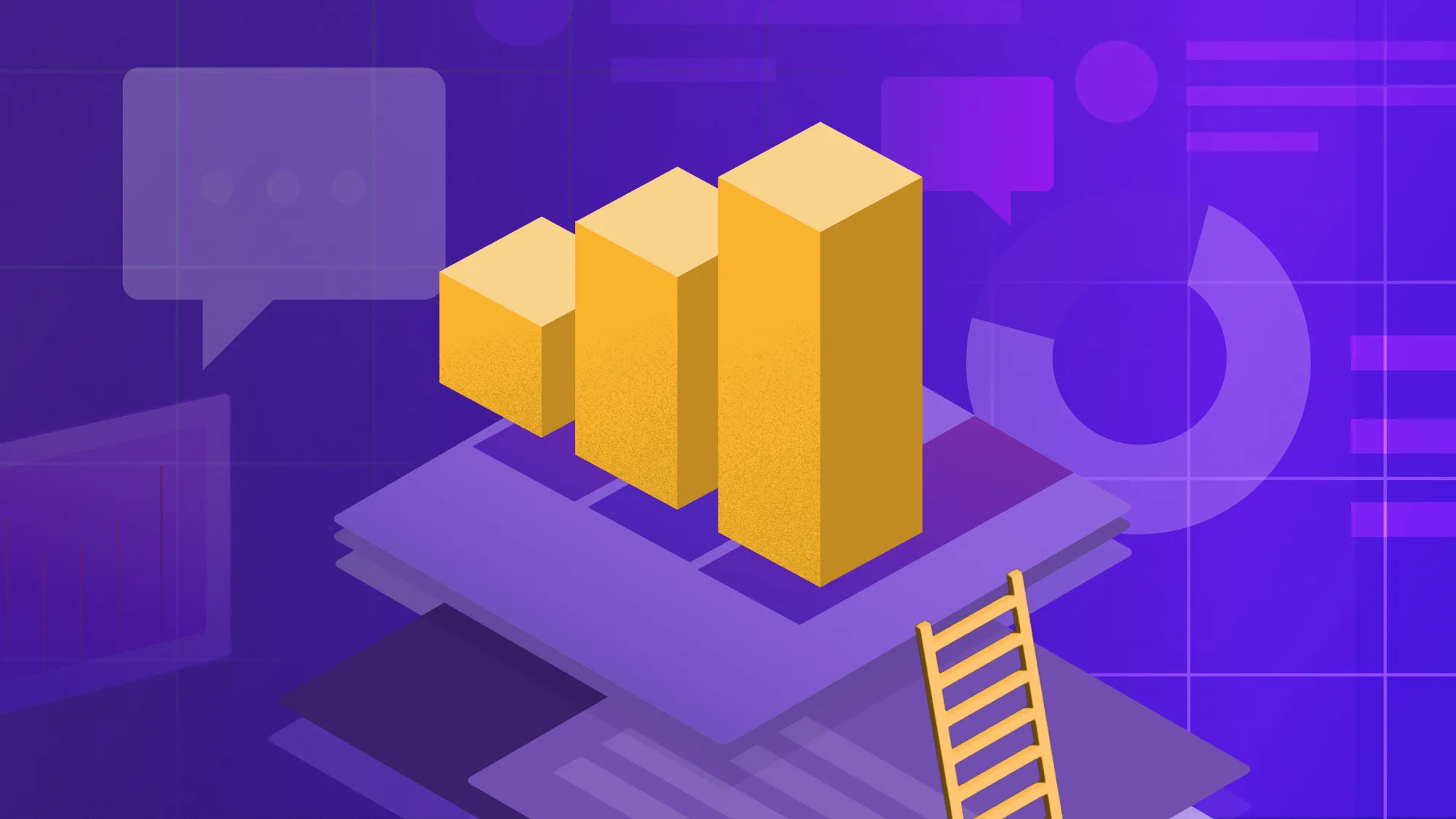 A ladder leads to a platform of metrics. Customer Service feedback UI surrounds the platform. 