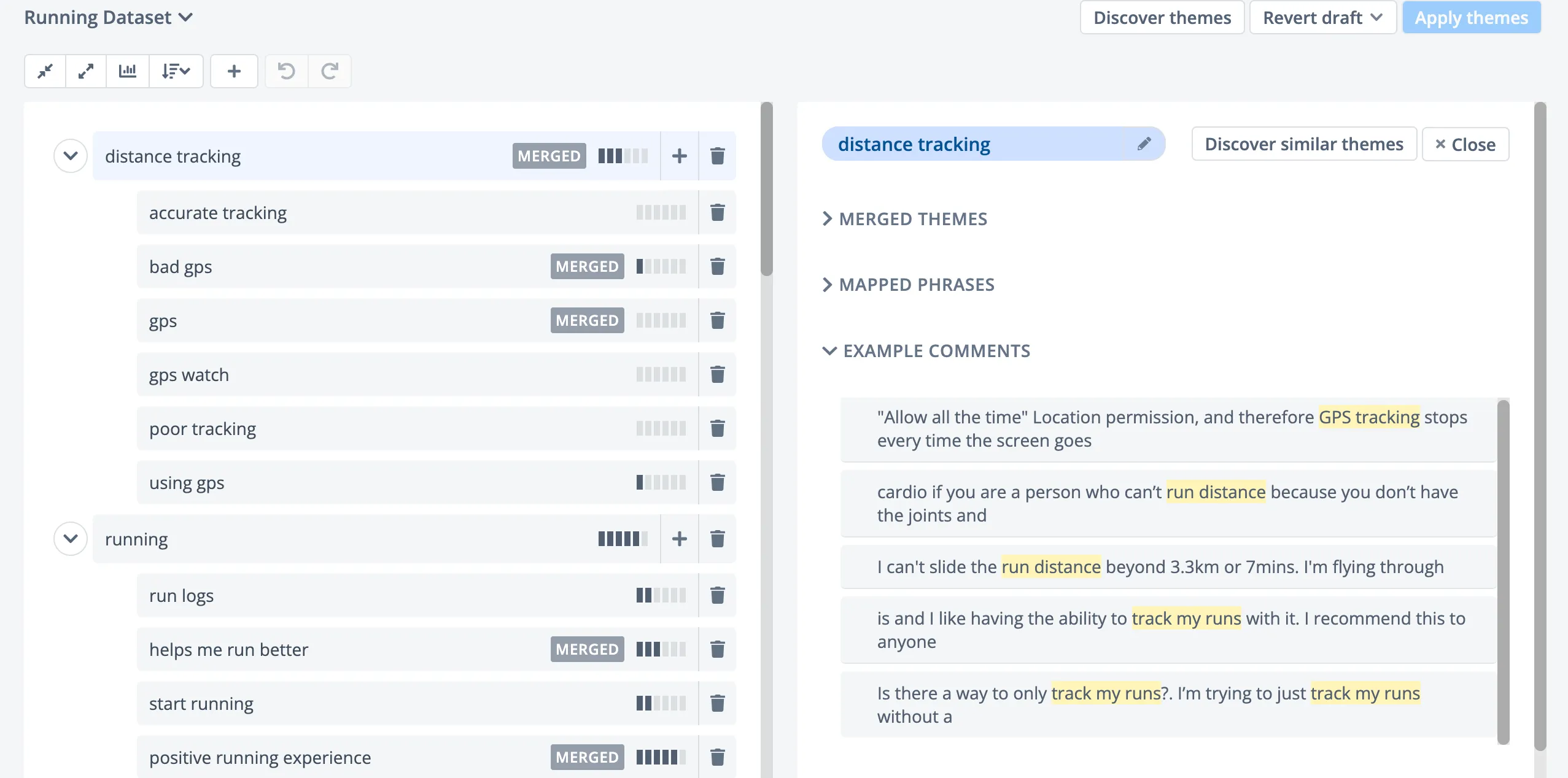 The manage themes area