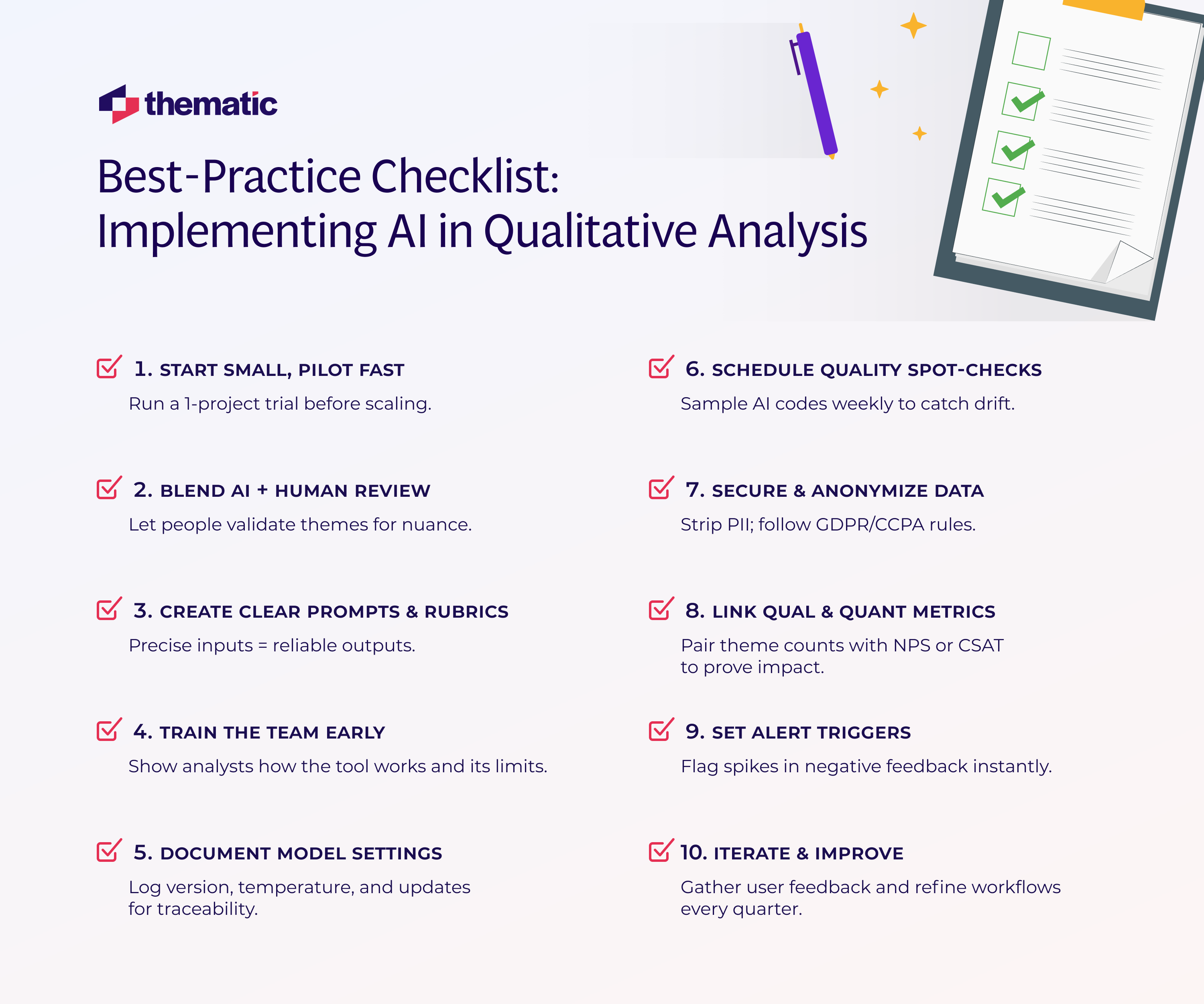 A best-practice checklist on implementing AI in qualitative analysis.