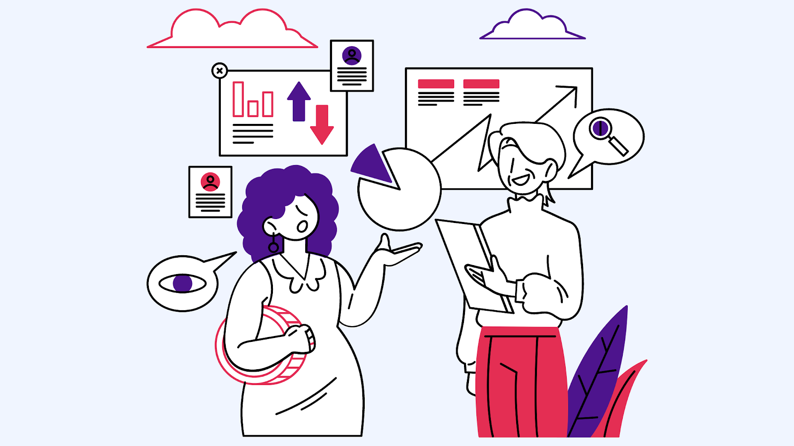 graphic of two people with graphs looking at numerical and text data