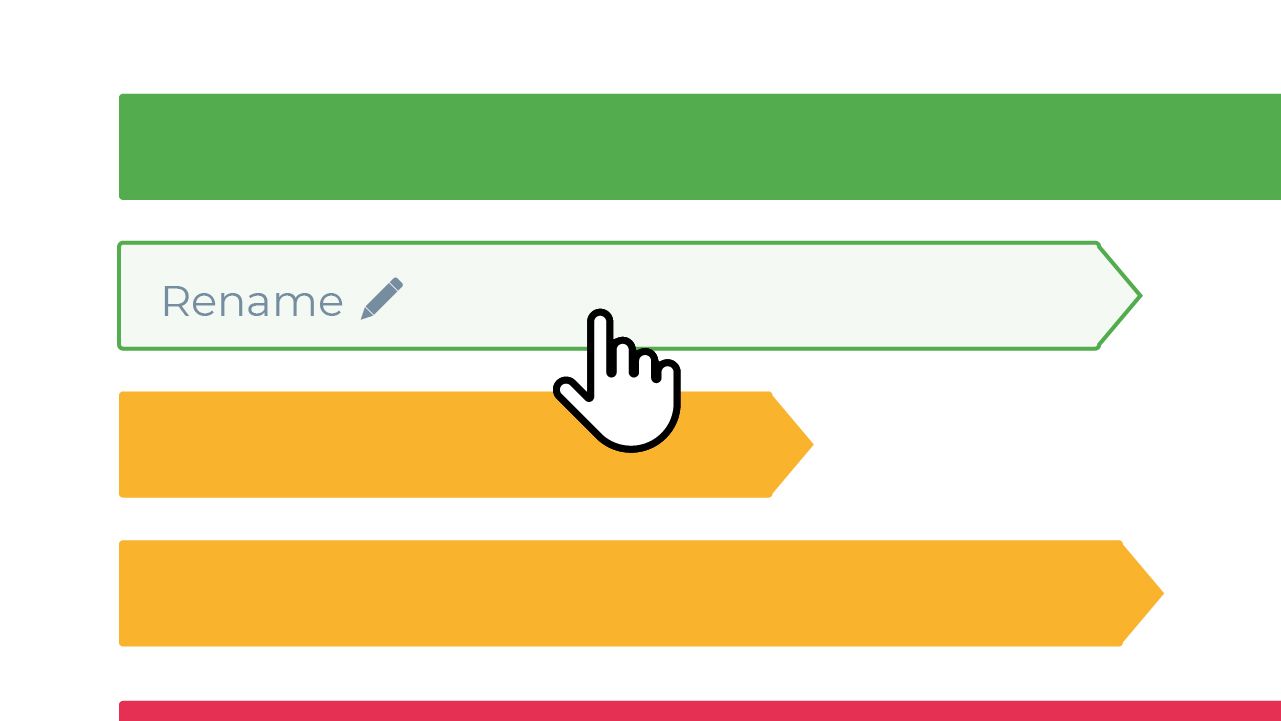Illustration of the theme refinement process, showing color-coded theme bars with a cursor hovering over a "Rename" option, representing the ability to review and edit theme names during analysis.