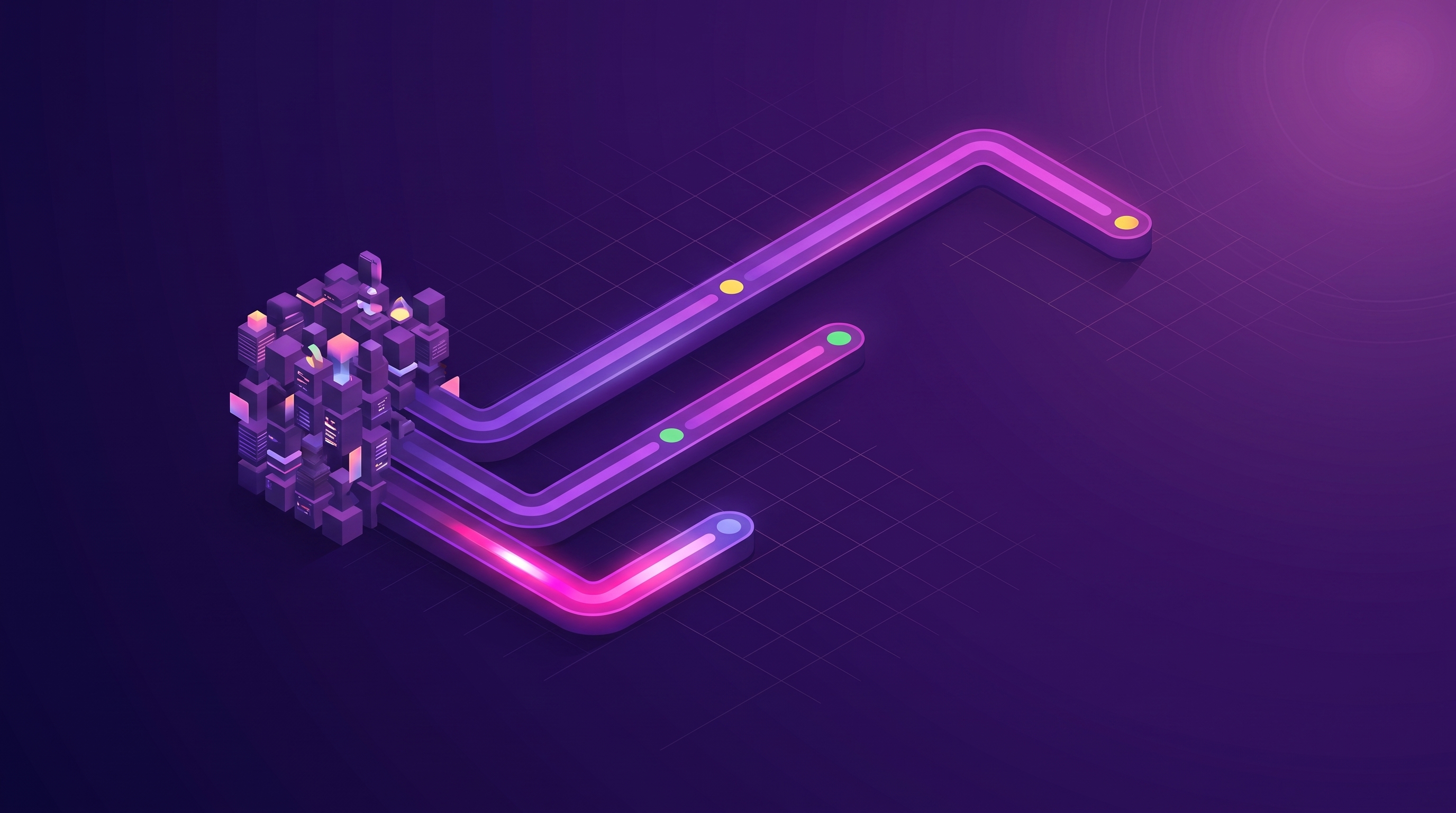 Three parallel time lanes of different lengths contrasting bulk processing, incremental processing, and near-instant query response, with a stack of a million feedback comments feeding in.