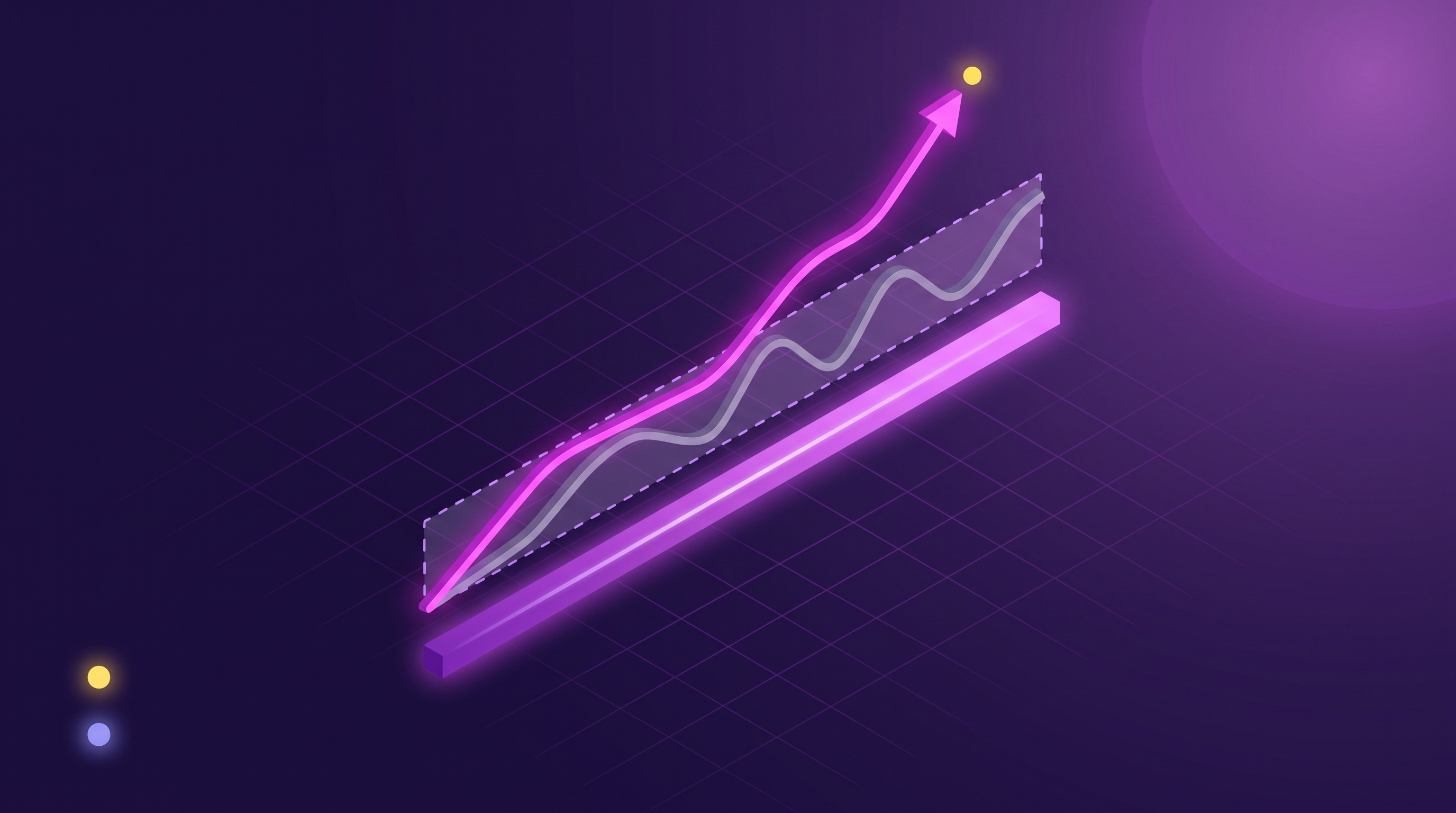 Two feedback trend lines rising side by side over a timeline, one falling back into a repeating seasonal wave and the other continuing to climb past its normal band.