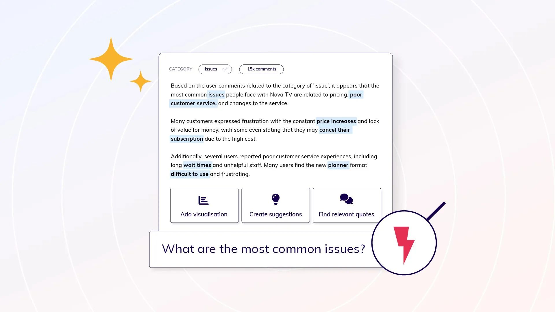 Product view of Answers feature in Thematic