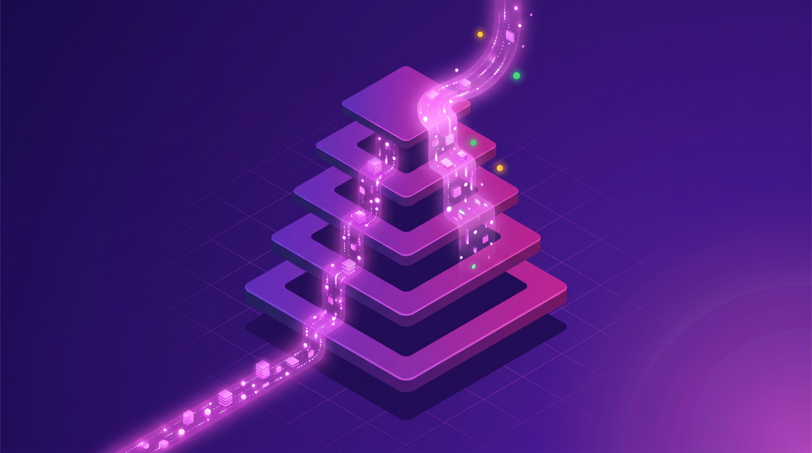 Five stacked platform tiers of increasing size, with a rising stream of customer feedback overflowing past the ceiling of the smaller tiers.
