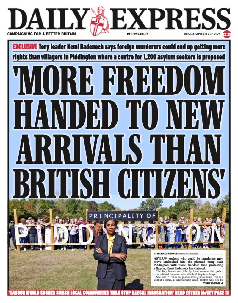 Daily Express front page, 22nd September 2026