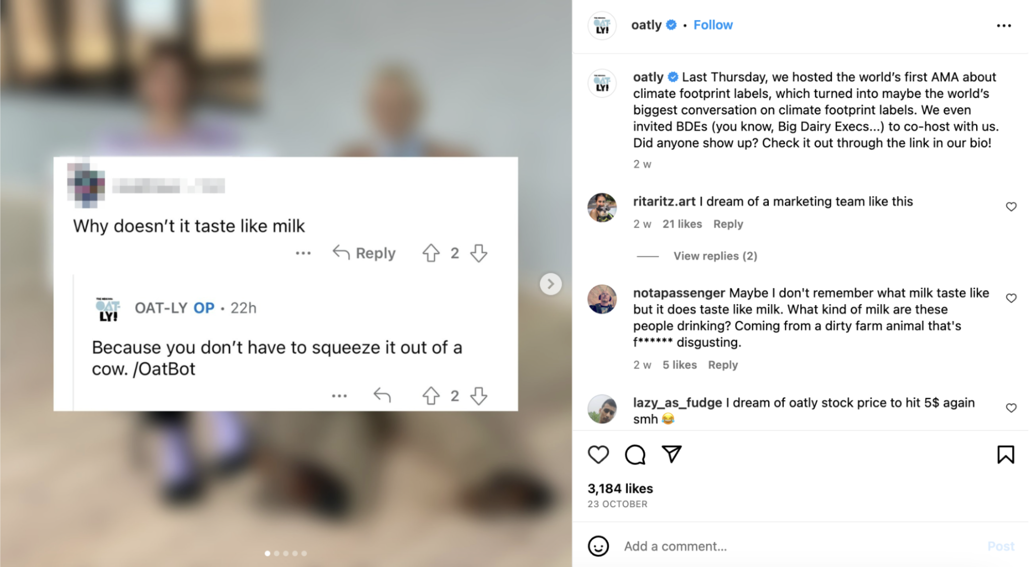 Oatly uses humorous copy to connect