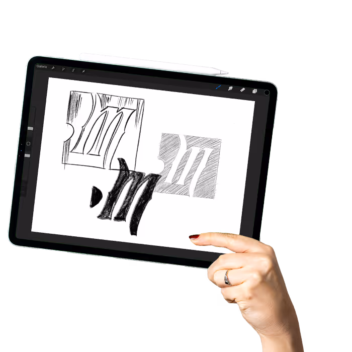 A tablet held by a hand