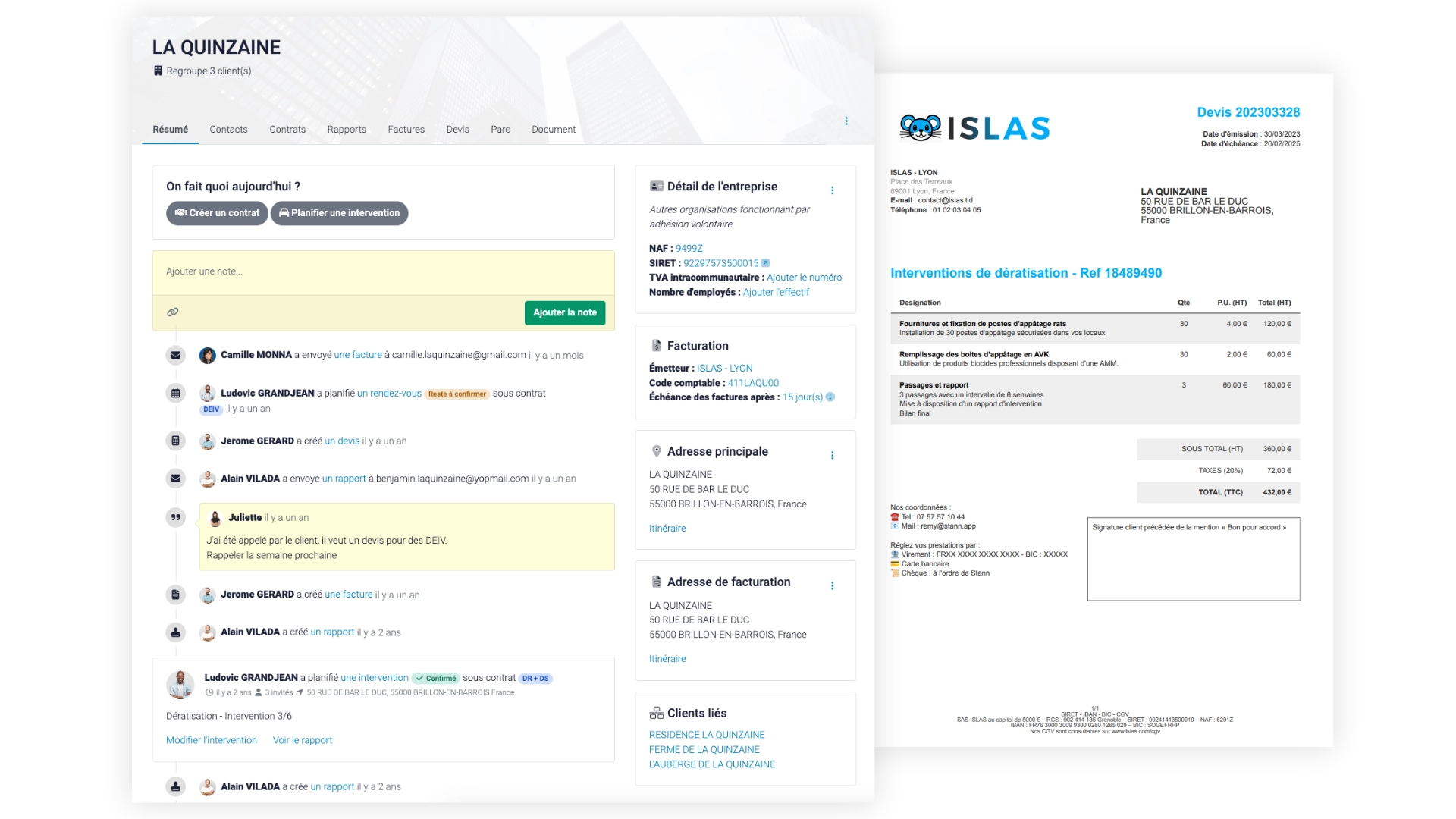 devis, crm dans Stann, gestion de la relation client dans le logiciel de gestion des interventions Stann