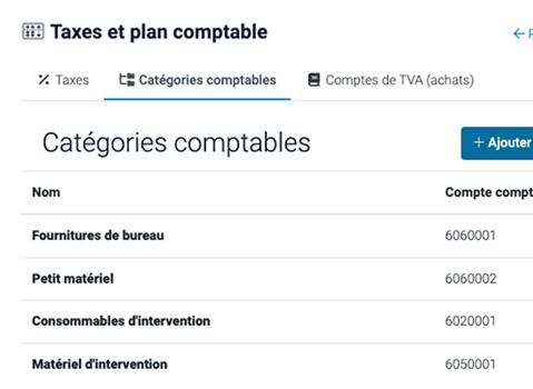 catégories et plan comptable dans stann pour la gestion des factures d'achat