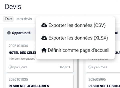 export des devis dans stann aux formats csv et xlsx