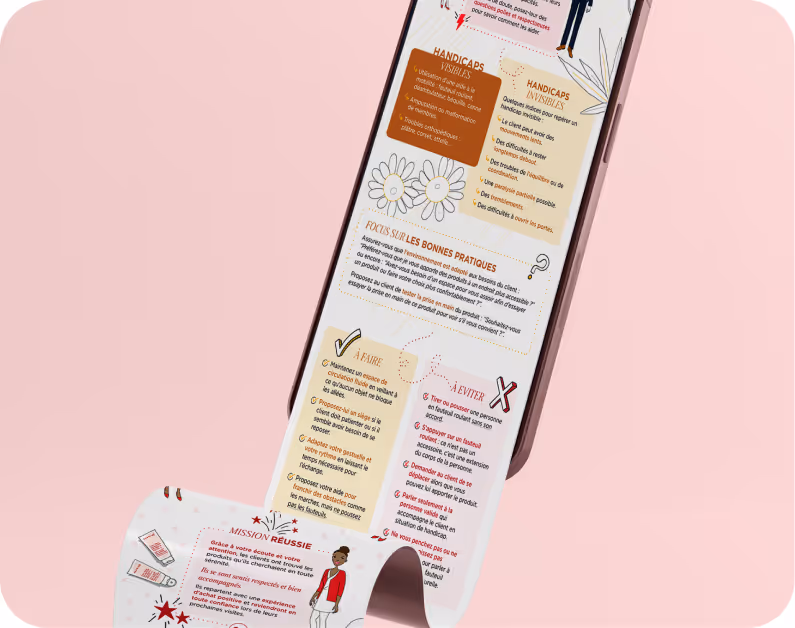 Création de 3 infographies de sensibilisation sur la prise en charge en point de vente des personnes en situation de handicap.