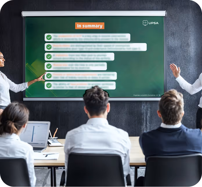 Mise en page de plusieurs formations scientifiques sur PowerPoint pour former les équipes sur les nouveaux produits.