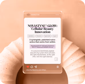 Création d’un carrousel d’une dizaine de slides pour promouvoir le lancement de l’actif Novastyne®Glow sur LinkedIn.