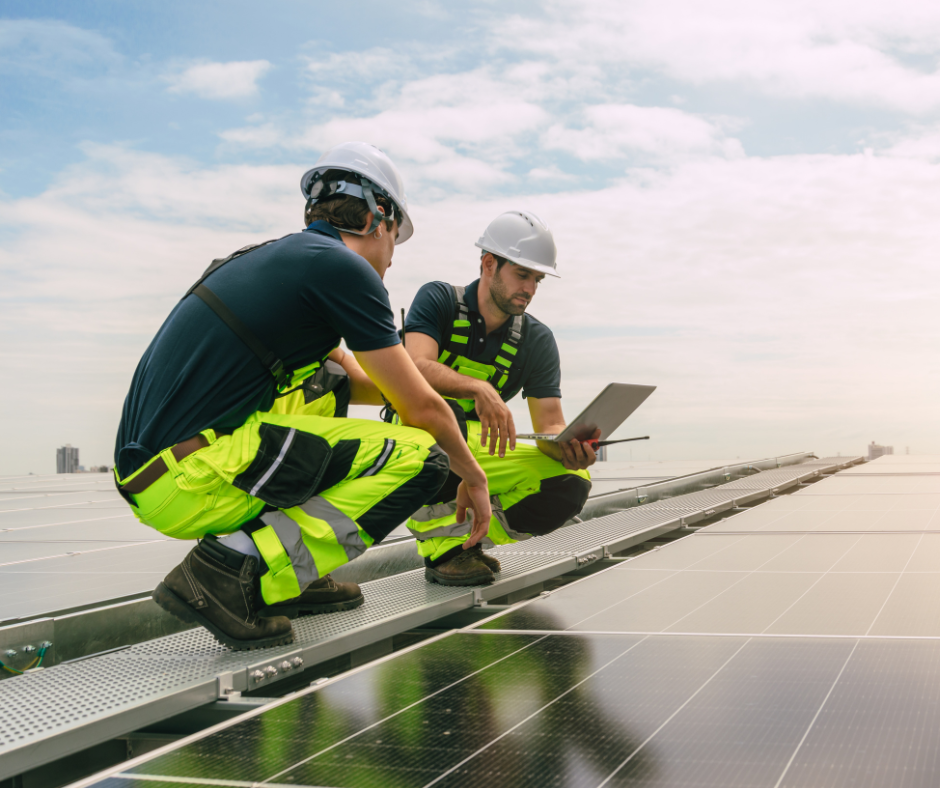 Zwei Solarteure bei der Arbeit auf einem Dach