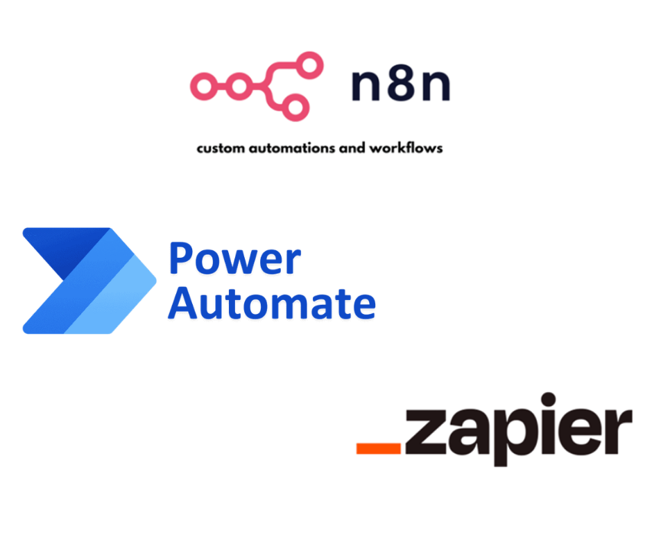 n8n, Power Automate, zapier Logos