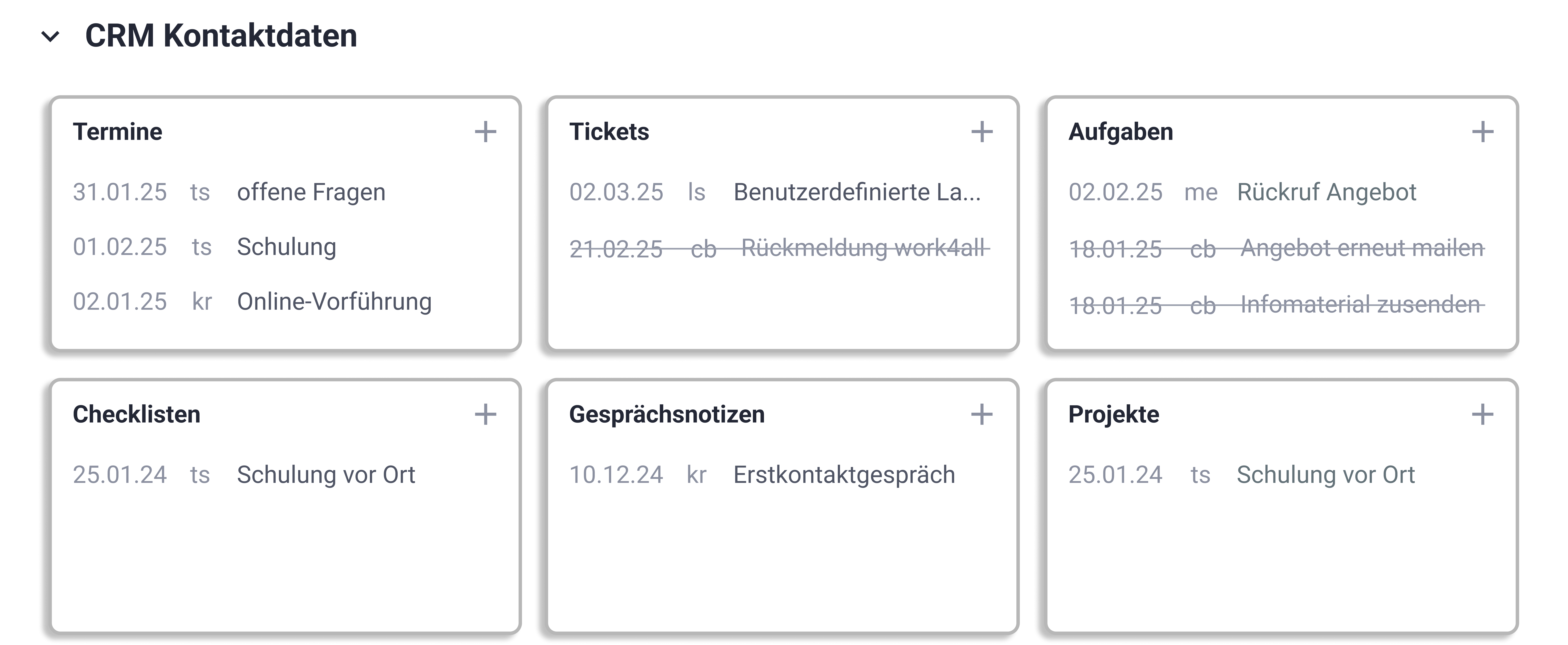 CRM Darstellung in work4all