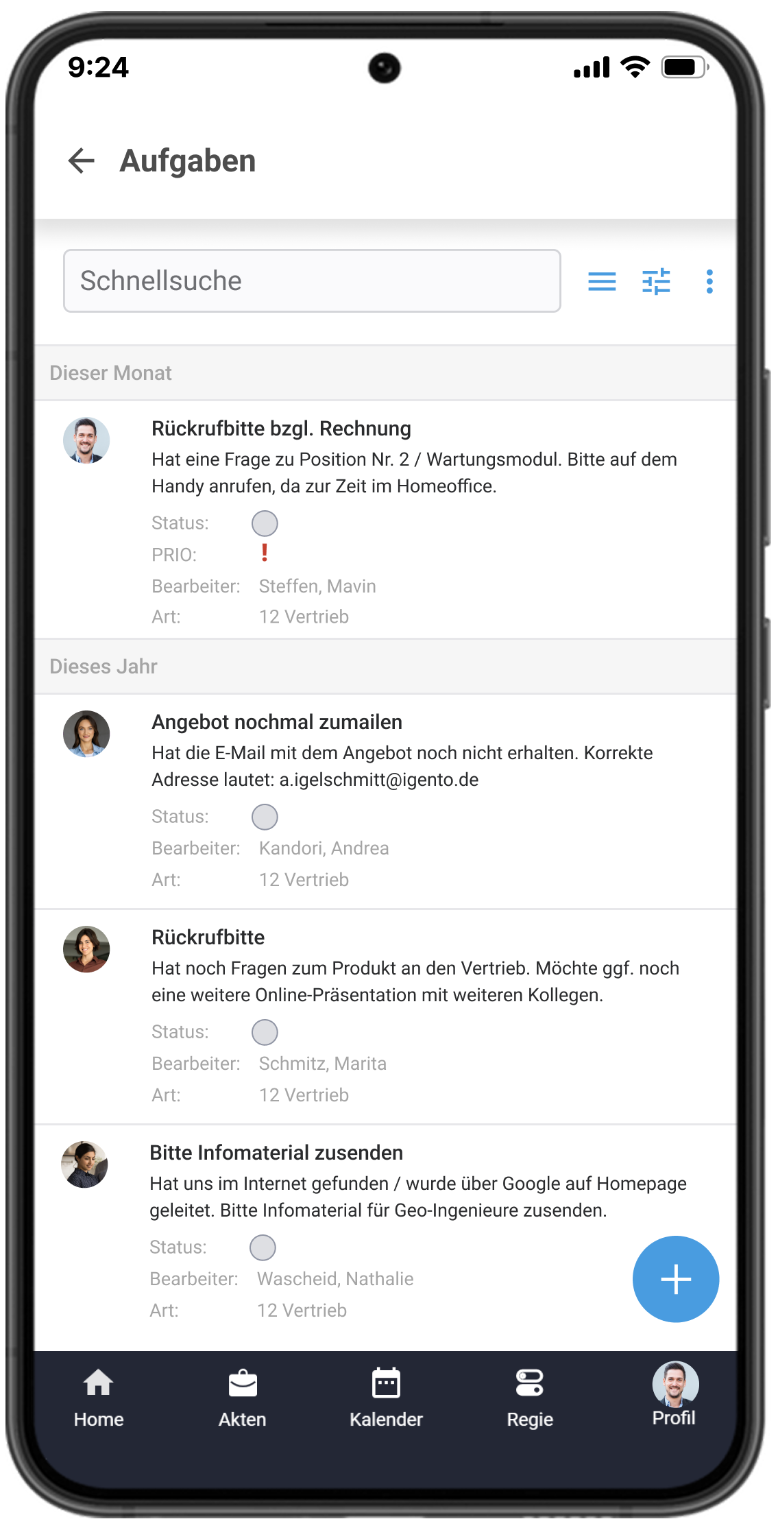 Aufgaben mobile Ansicht in work4all