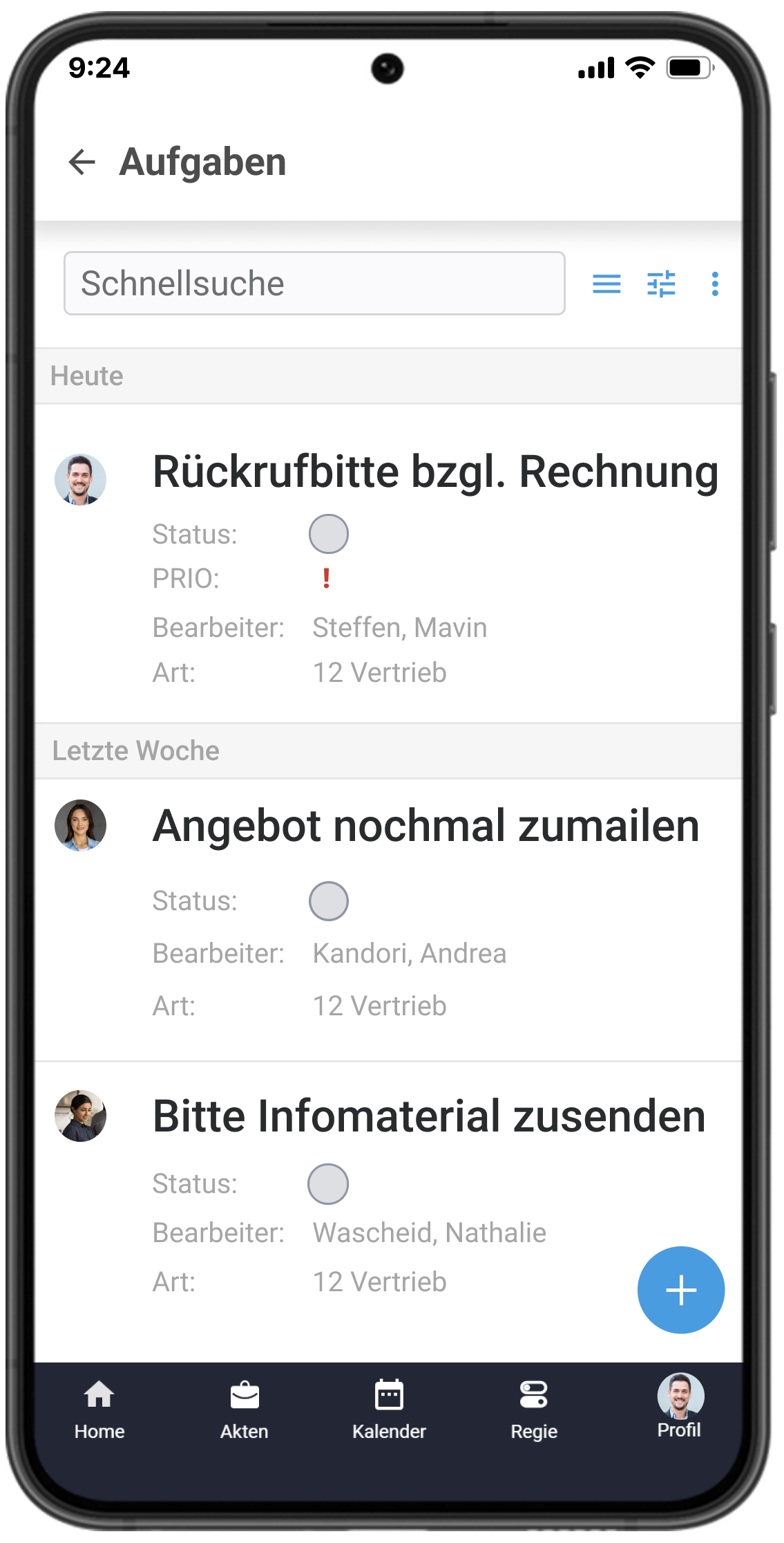 Aufgaben mobile Ansicht in work4all