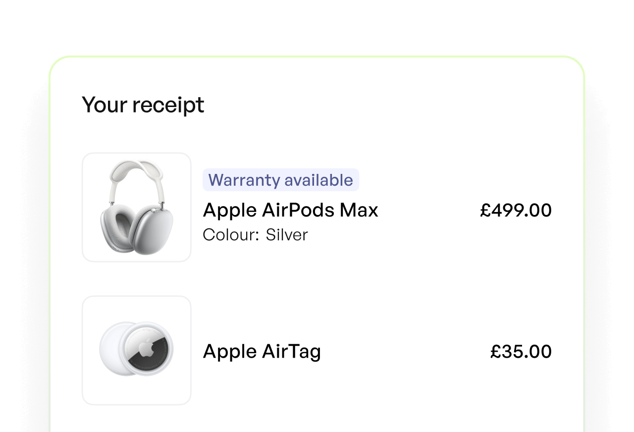 your receipt, apple airpods max and apple airtag