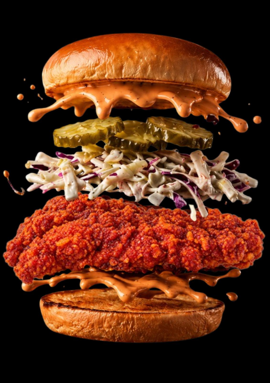 Scoville hot chicken sandwich layers