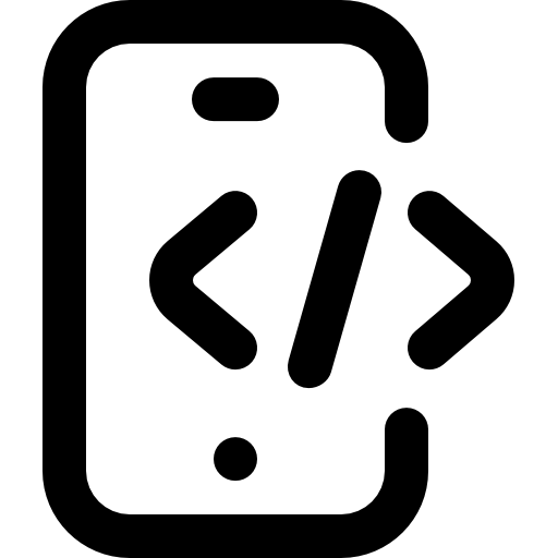 An icon of a phone with the less, equal, and greater signs beside it, symbolizing the thoughtful conceptualization and strategic planning phase for app development, where ideas are shaped into a clear roadmap for success.