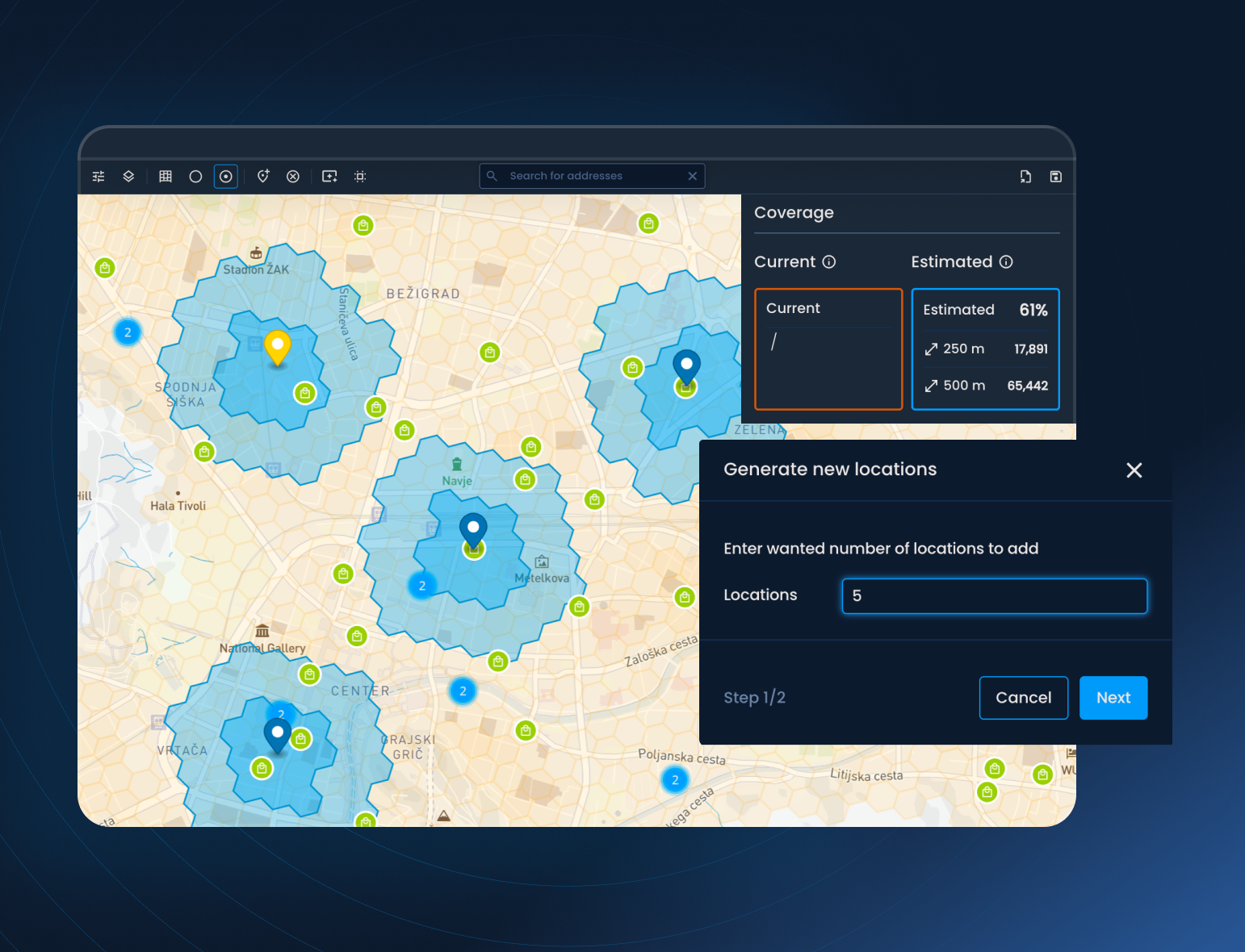 Scouting parcel locker locations in Slovenia with optimized location recommendations.