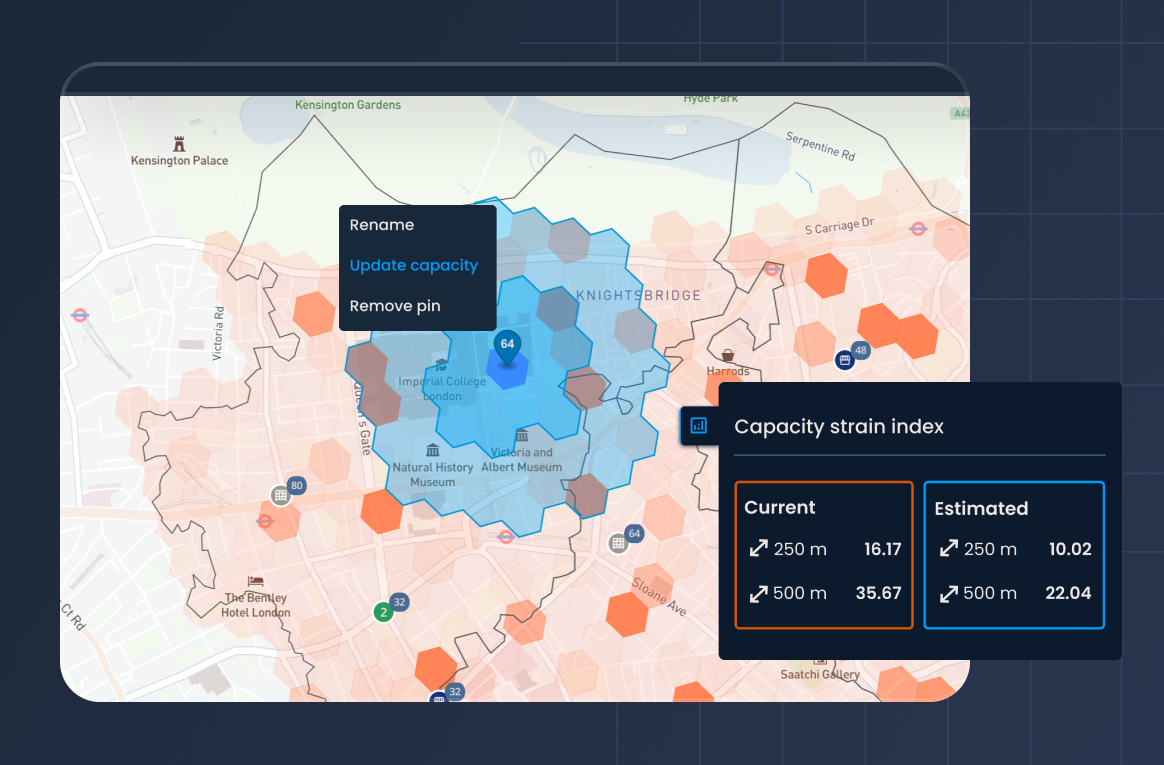 Understand how adding, removing or relocating parcel lockers and shops change the network capacity.