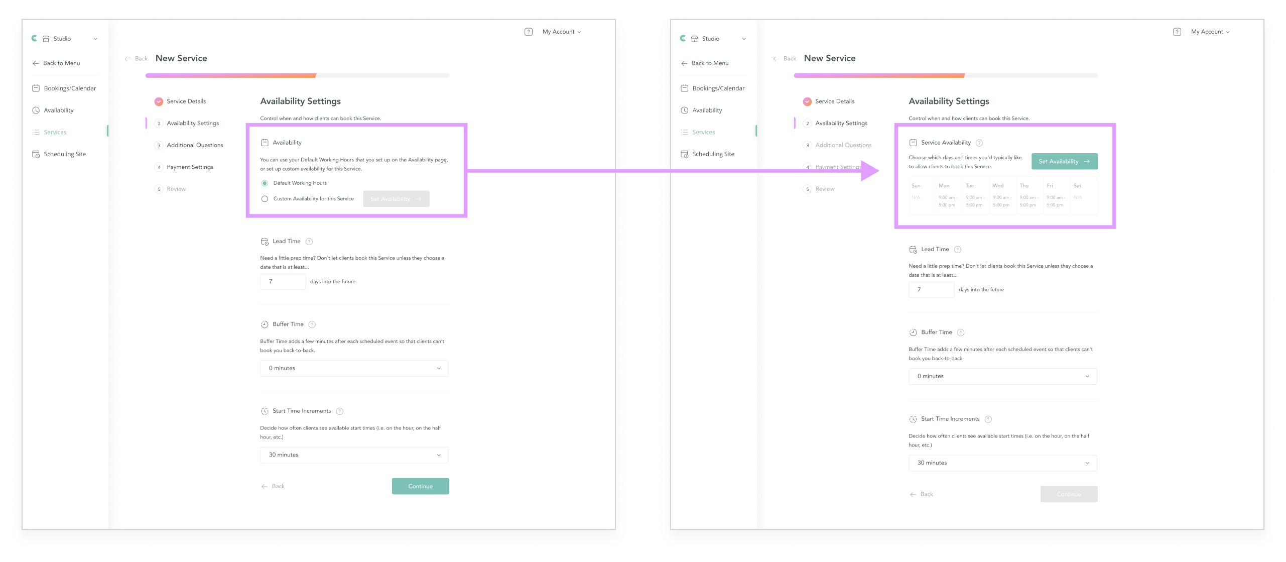 Availability Settings updates