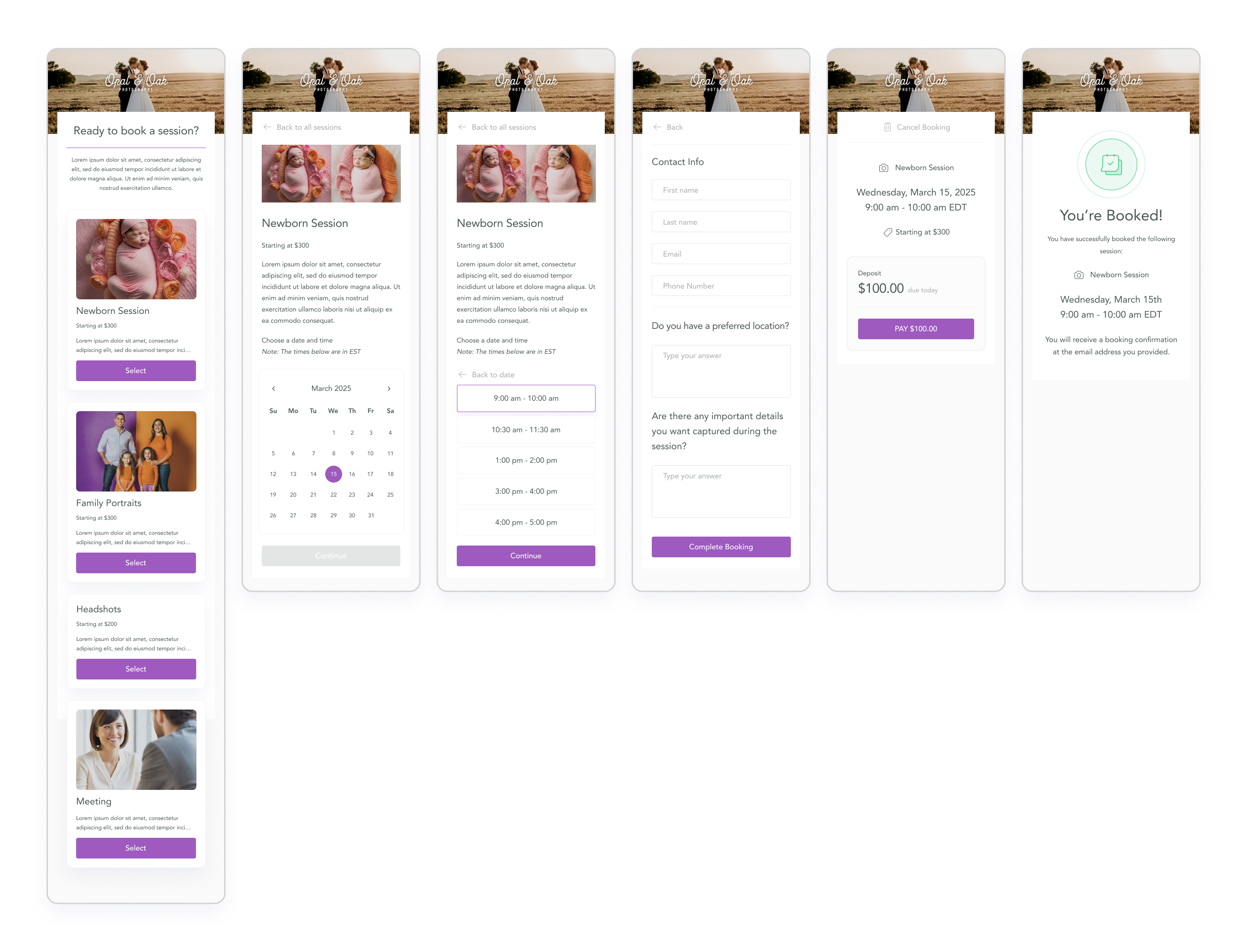 Client Experience screens