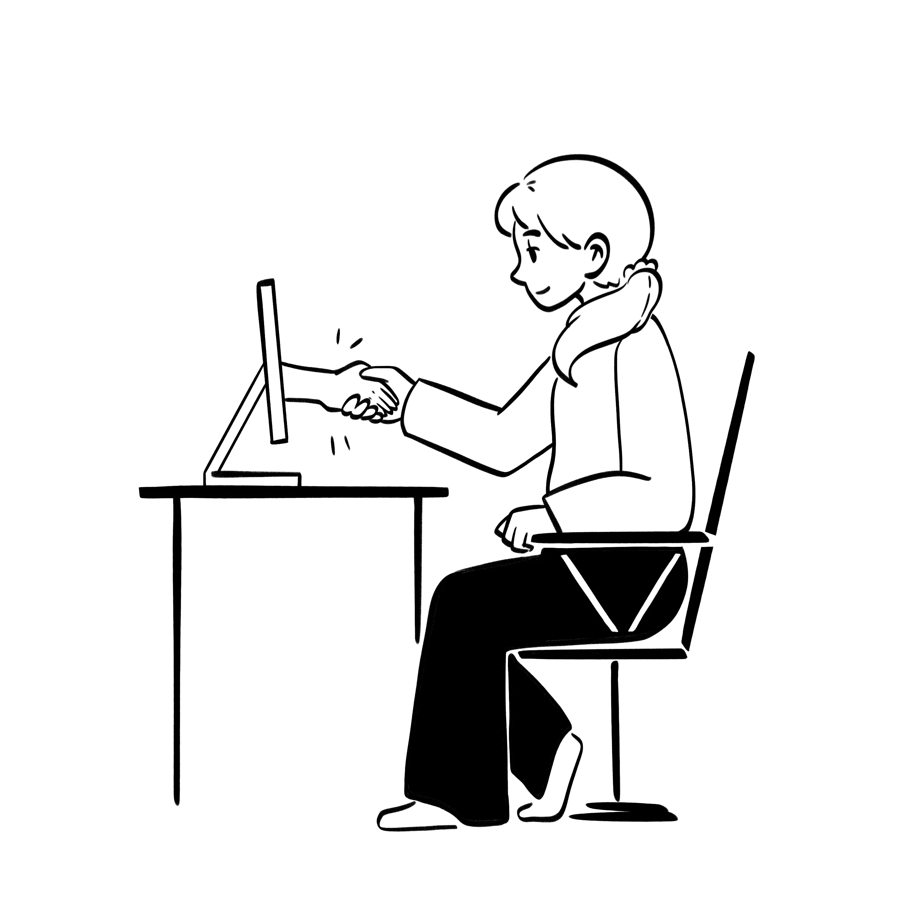 Illustration symbolizing trust and reliability through a human handshake across a digital interface, representing transparency, strong client relationships, and confidence in collaboration