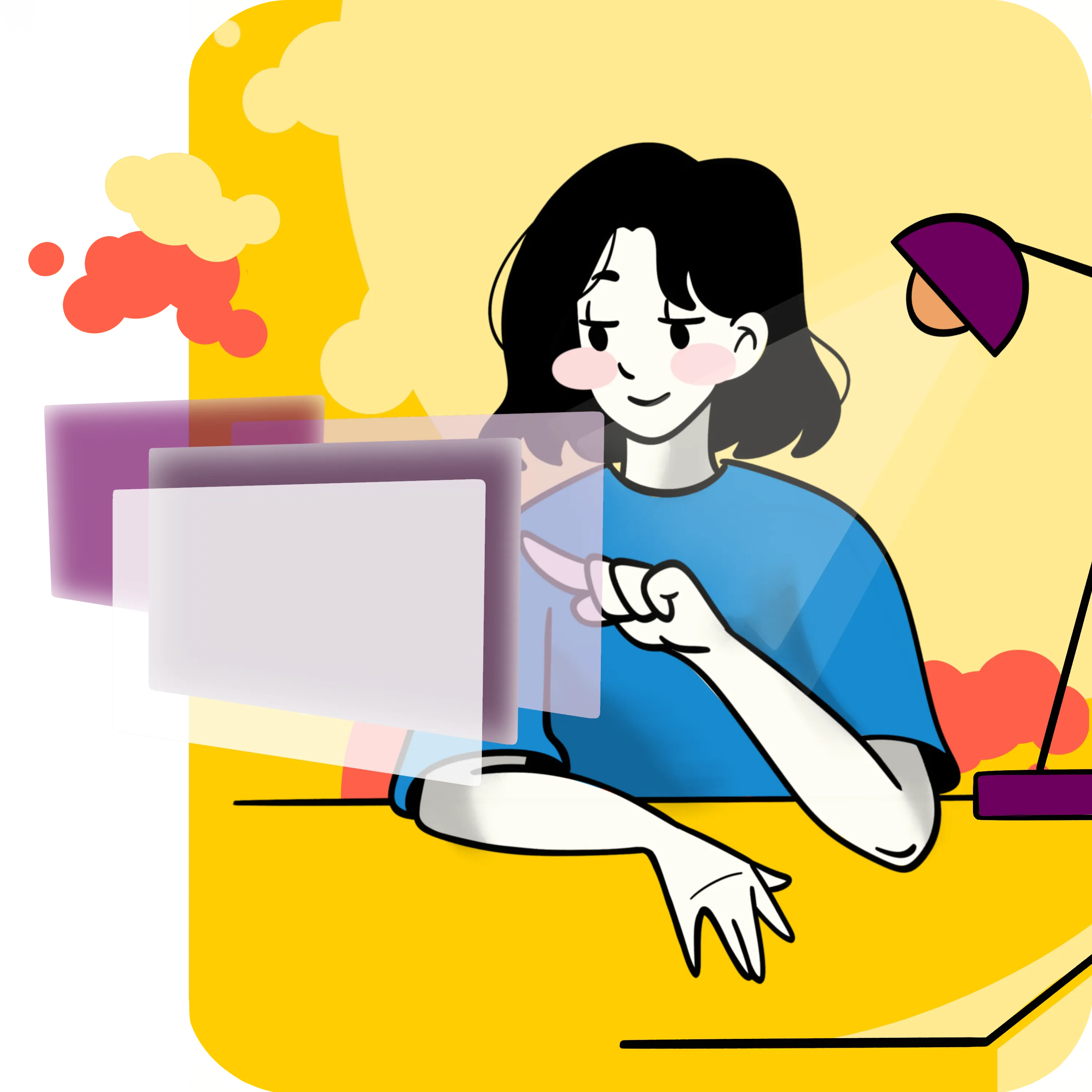 Hero illustration showing a focused person working on a digital interface, representing thoughtful design, clarity, and user-centered web experiences