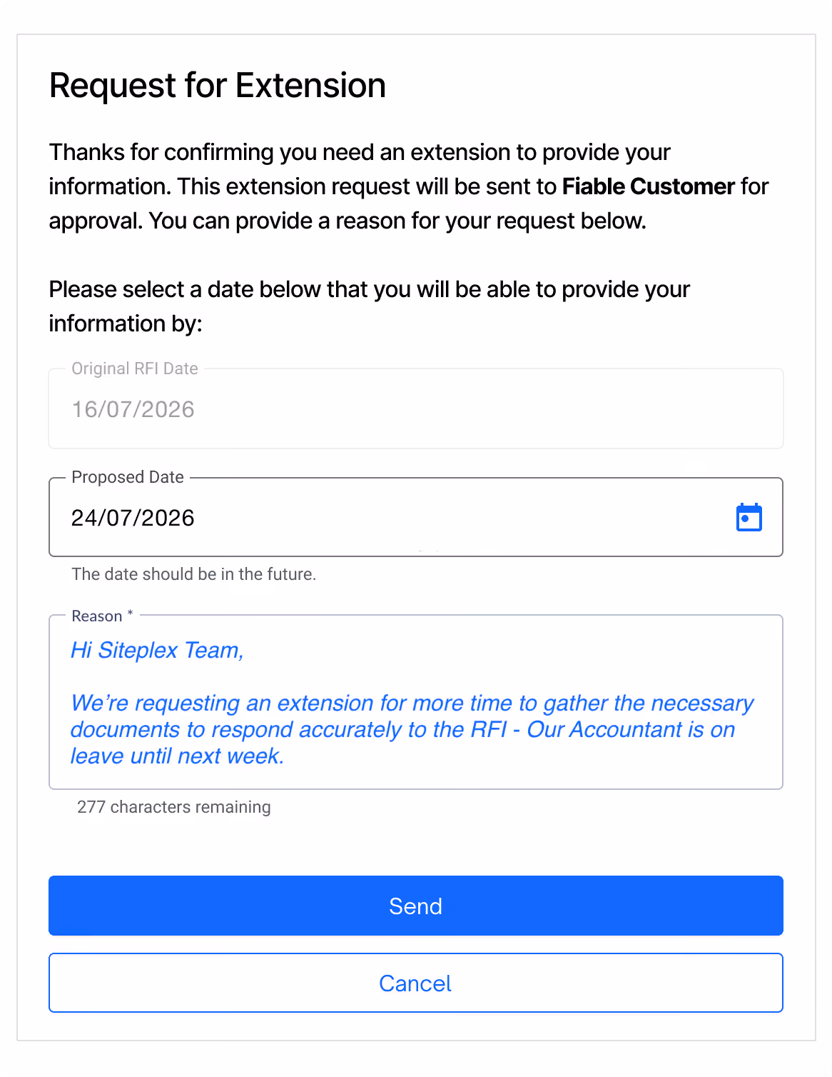 Vendor request for extension