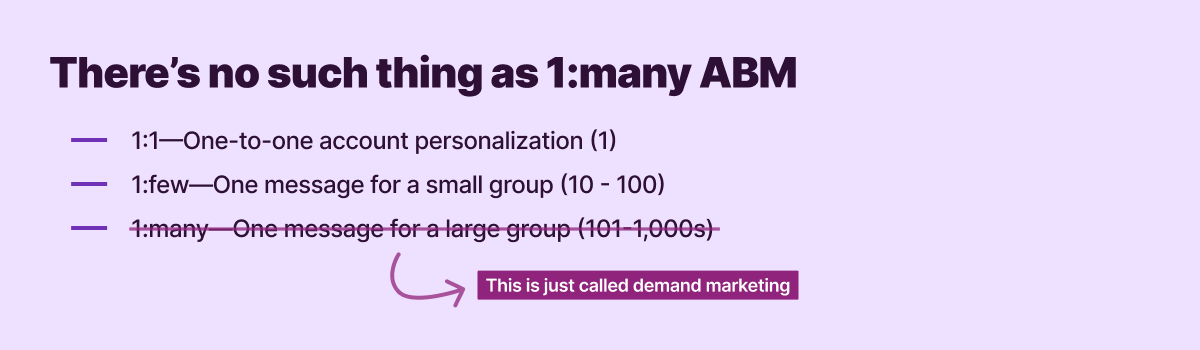A graphic explaining that there is no such thing as 1:many abm