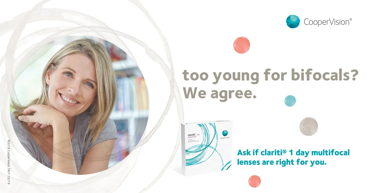 CooperVision contact lenses ad with smiling lady