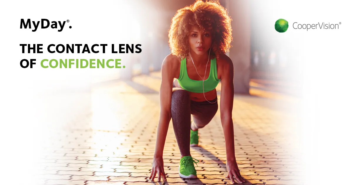 CooperVision contact lens ad with lady getting ready to run