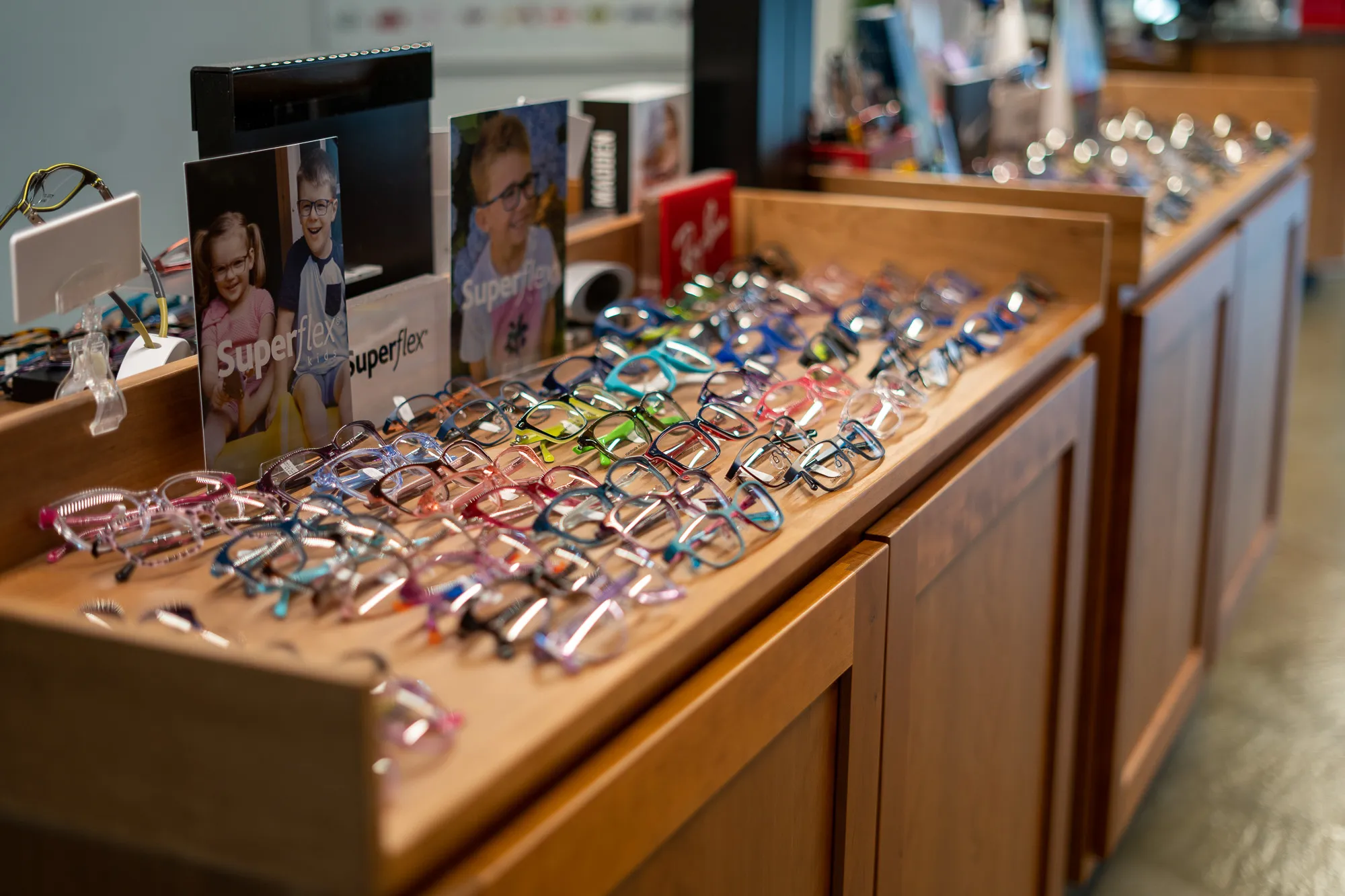 SuperFlex kids glasses on display