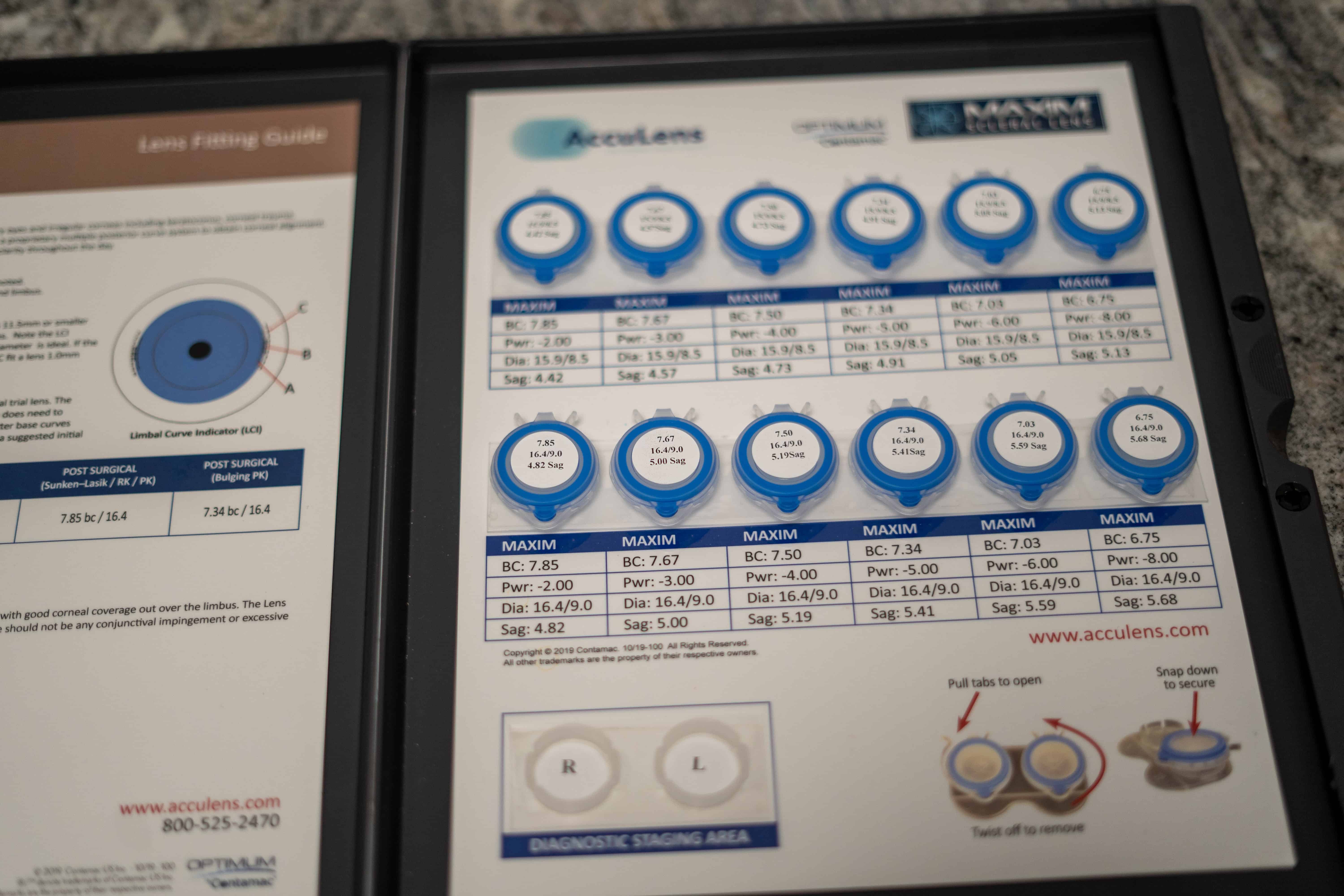 Specialty contact lenses chart
