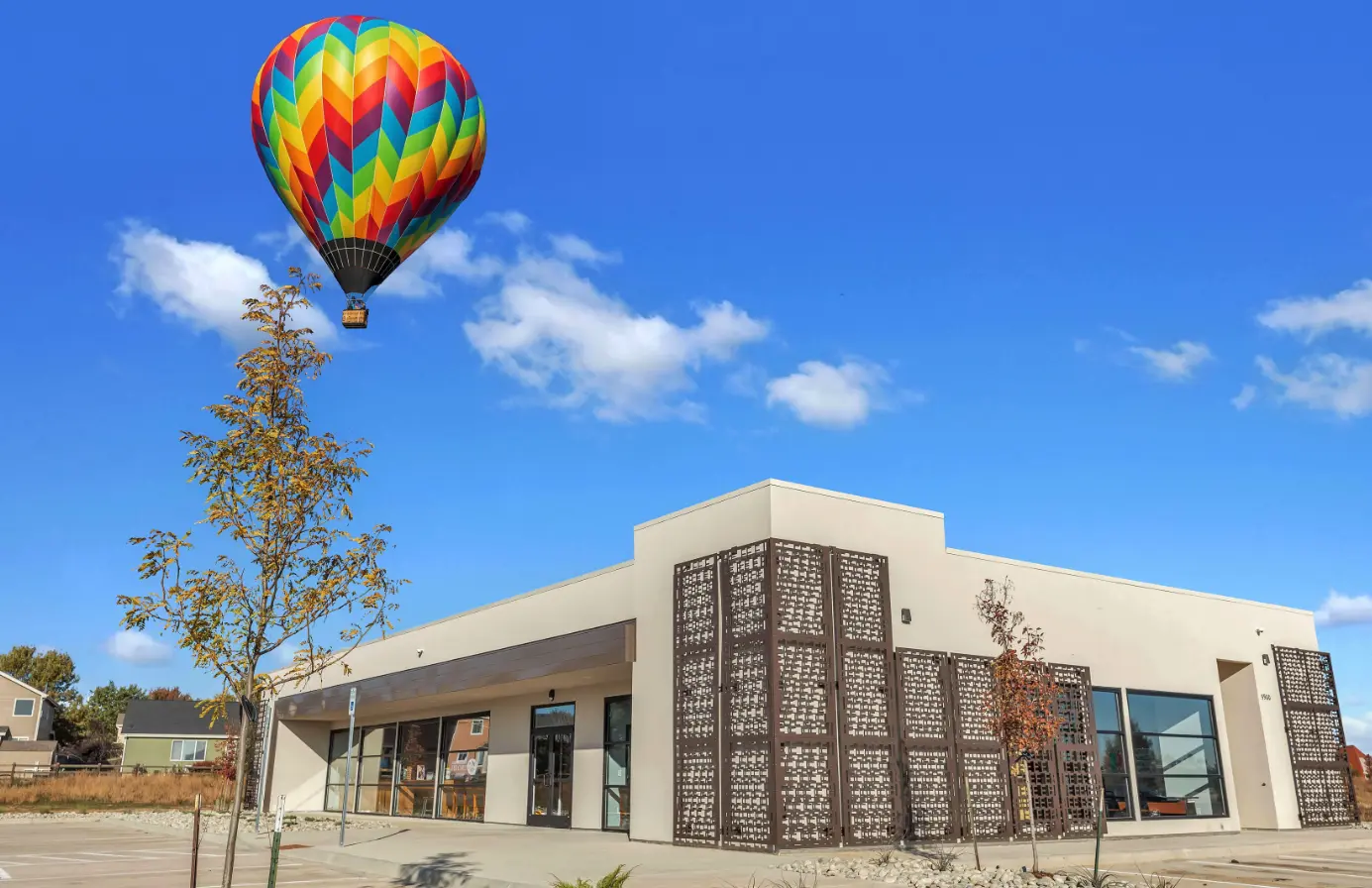 Carbon Valley Eye Care office with hot air ballon flying over