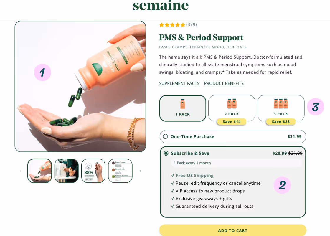 An image of Semaine's product detail page (PDP)