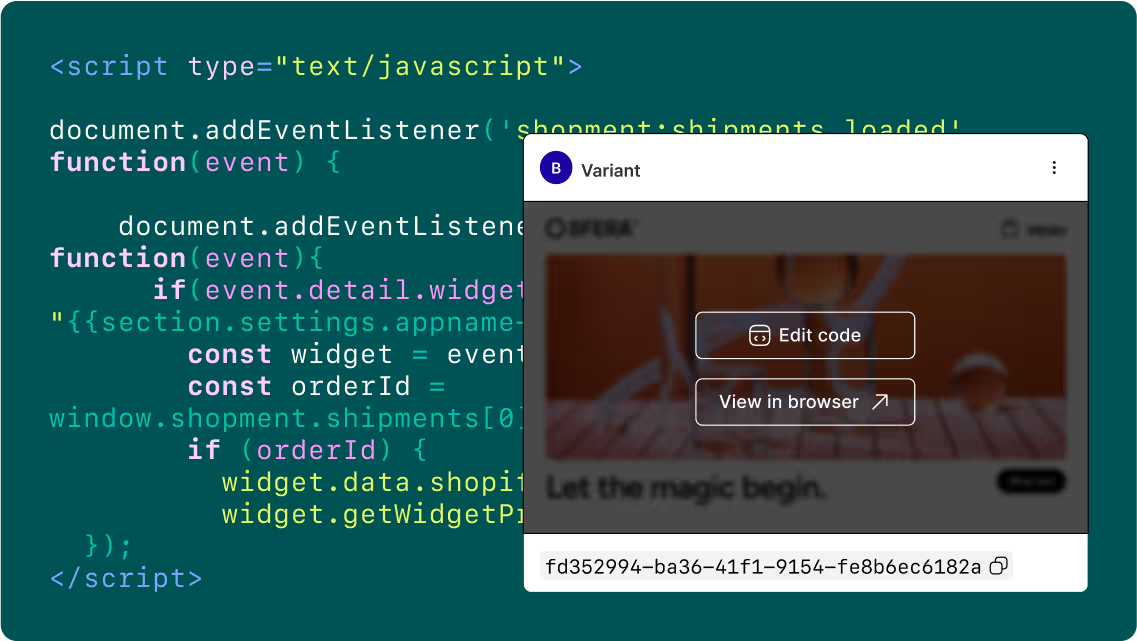 Image showing code and an A/B test variant