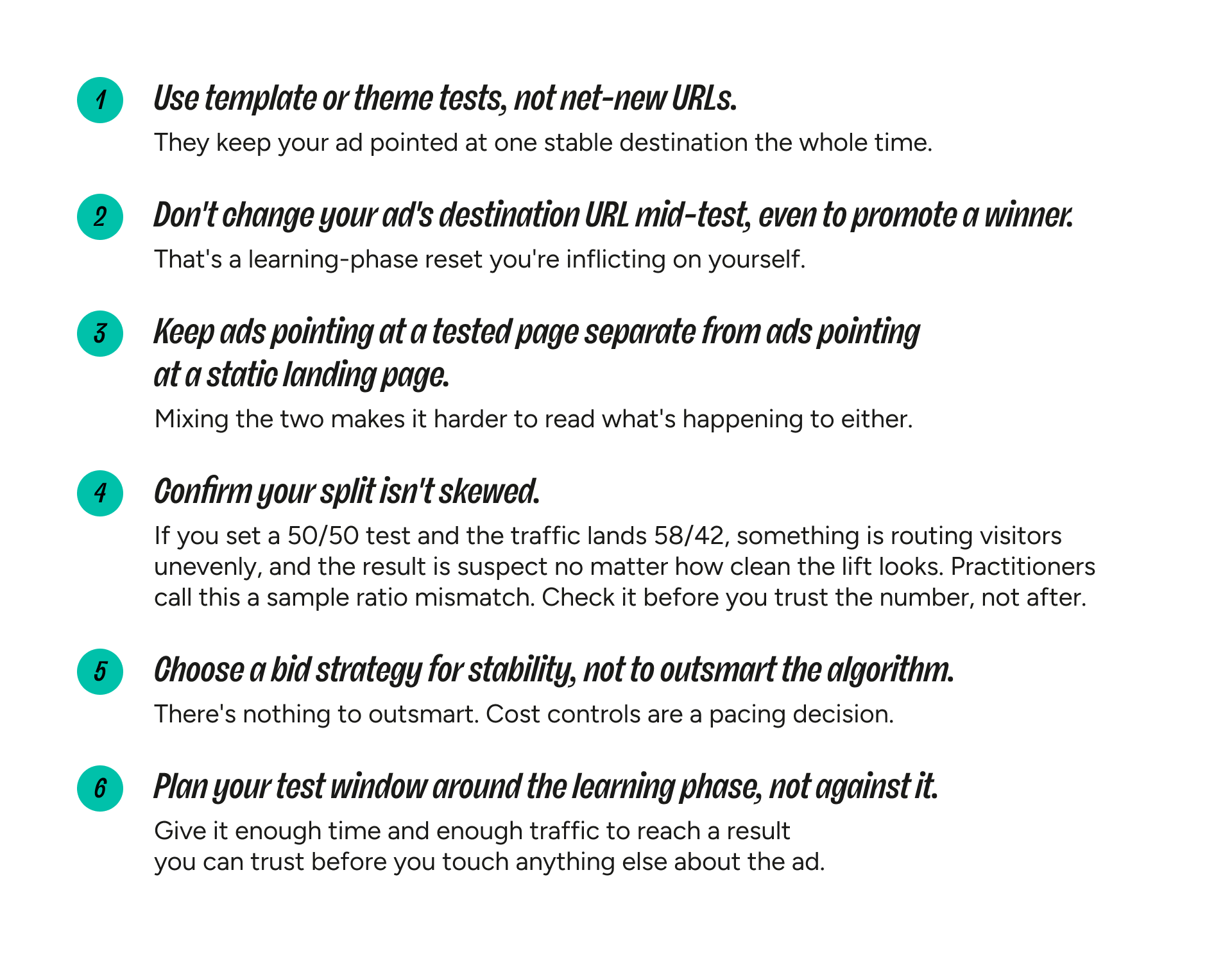 The Setup Checklist that allows you to set up Ads and A/B tests so that they both work