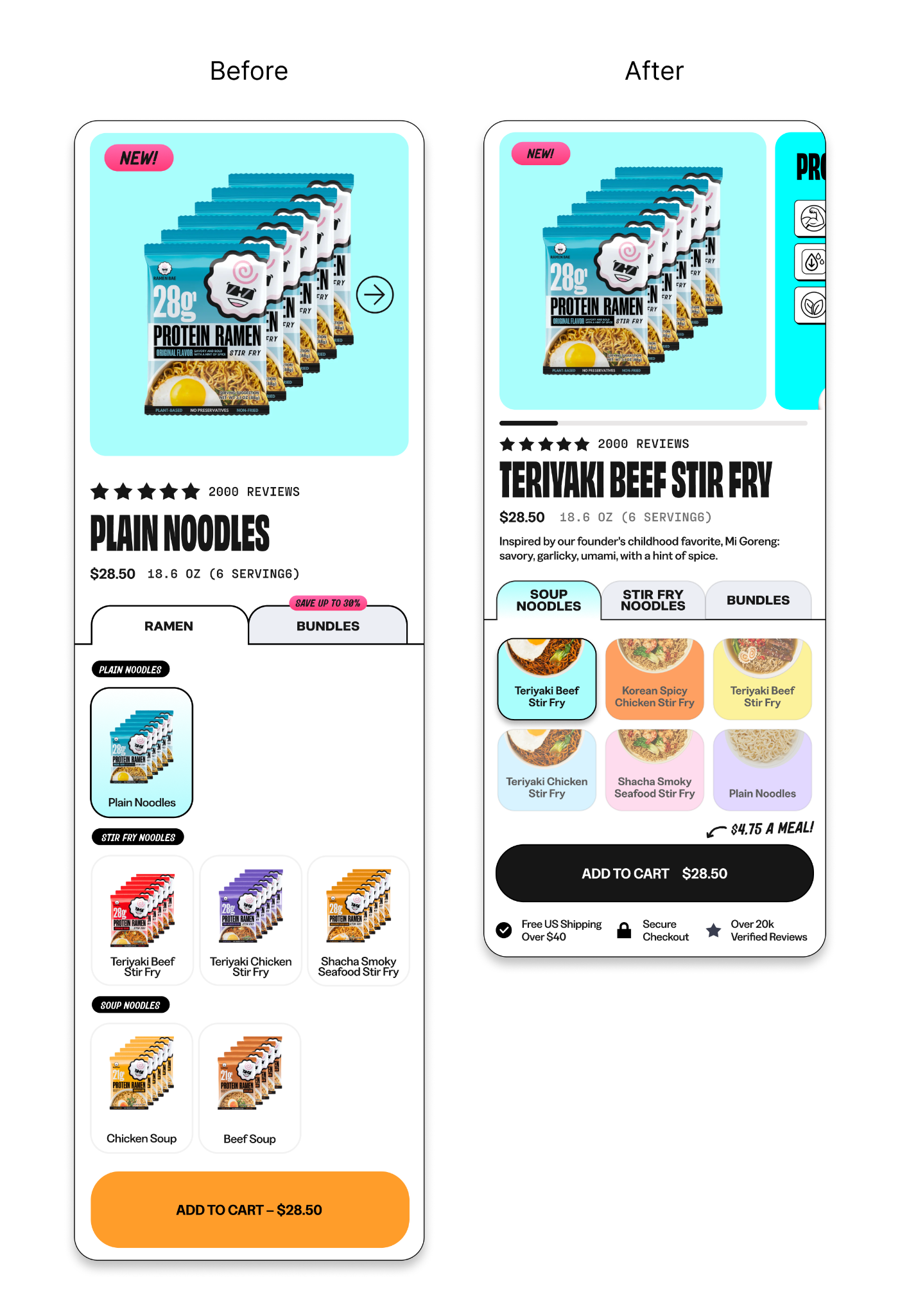 Image showing the redesigned flavor selector on Ramenbae's site