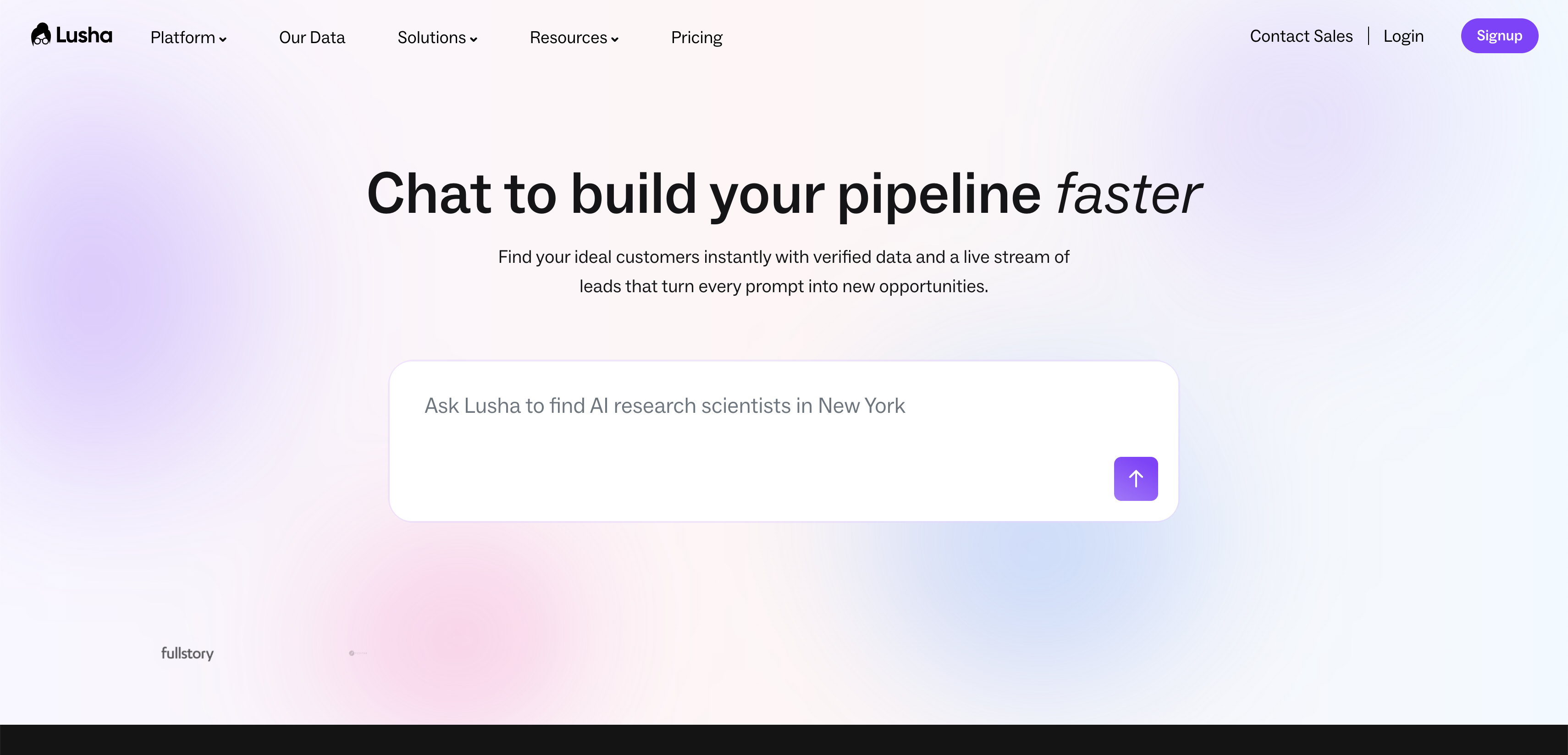 Sales intelligence tool Lusha Sign Up section